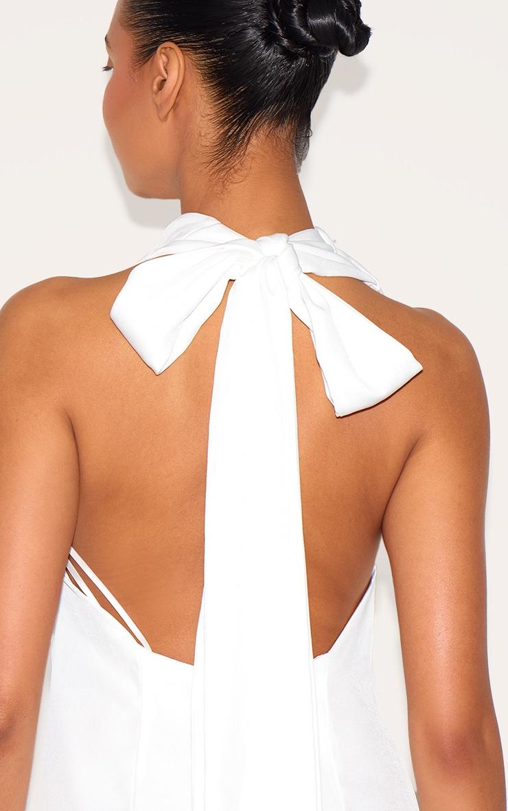 Premium White Woven Tie Halter Neck Dress Product Image