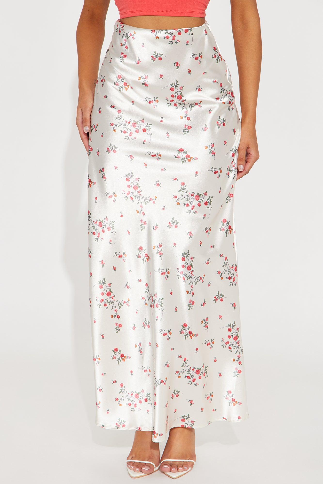 Buy Myself Flowers Satin Maxi Skirt - Champagne Product Image
