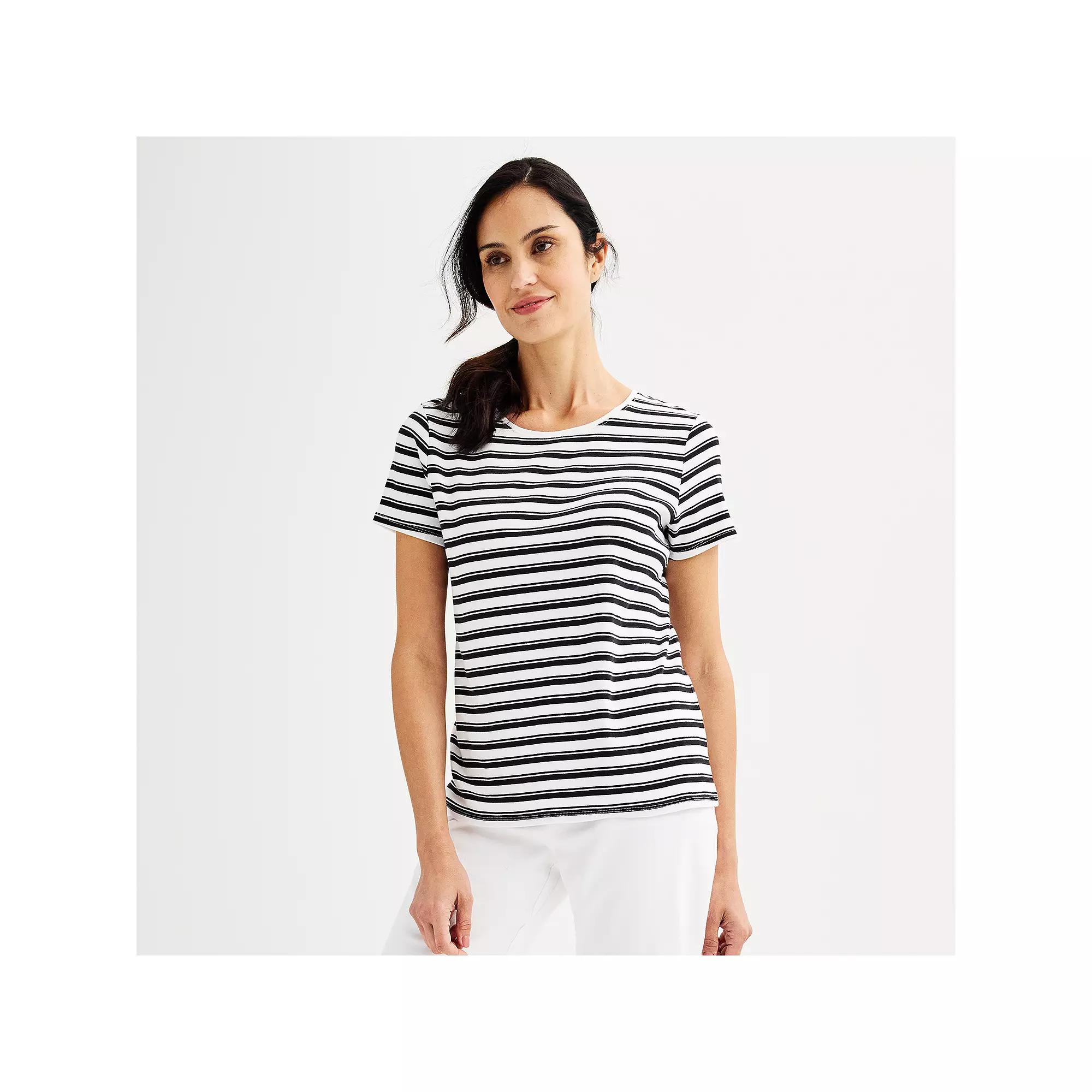 Women's Croft & Barrow® Essential Crewneck Tee, Size: XL, Blue Classic Stripe Product Image