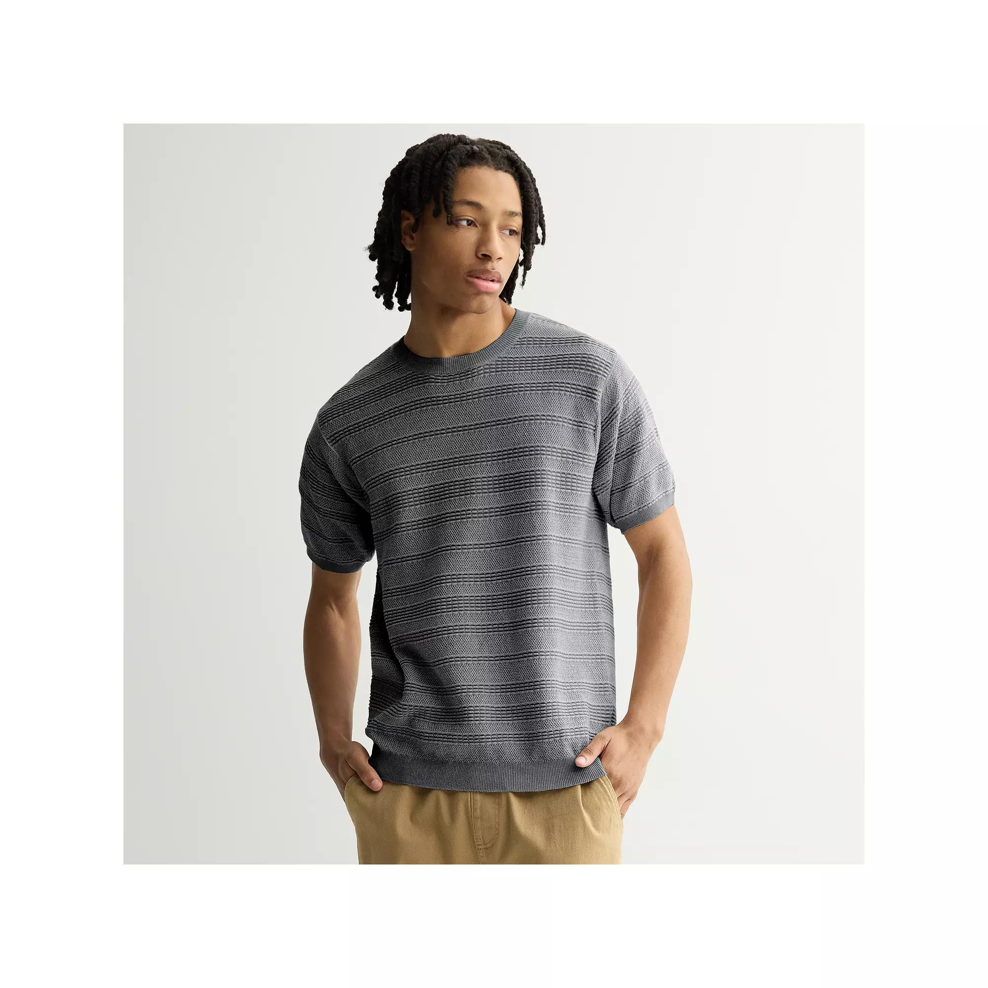 Men's Retrofit Short Sleeve Textured Knit Sweater Tee, Size: Large, Black Product Image
