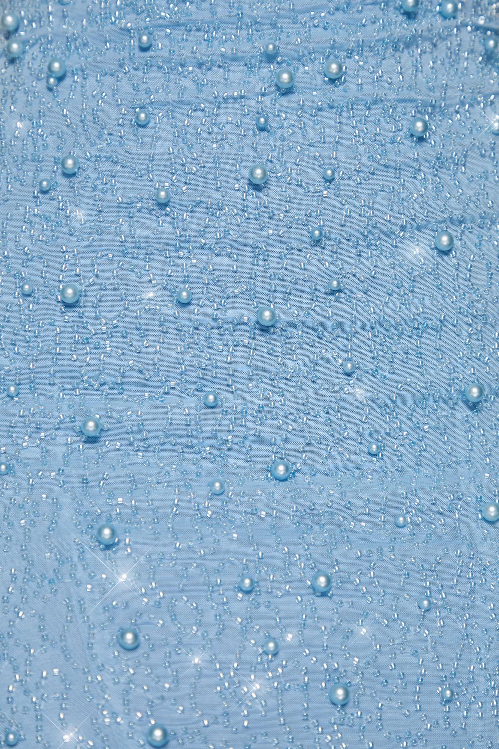 Embellished Cowl Neck Mini Dress in Blue Product Image