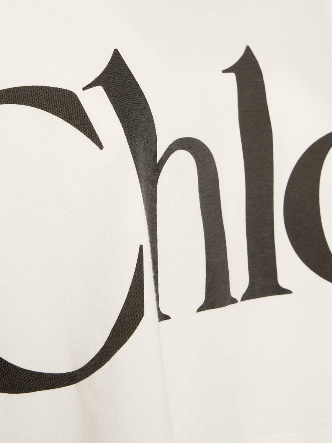 CHLOÉ White Cropped Crewneck T-shirt With Maxi Logo Print On The Front In Cotton Woman In Multicolor Product Image