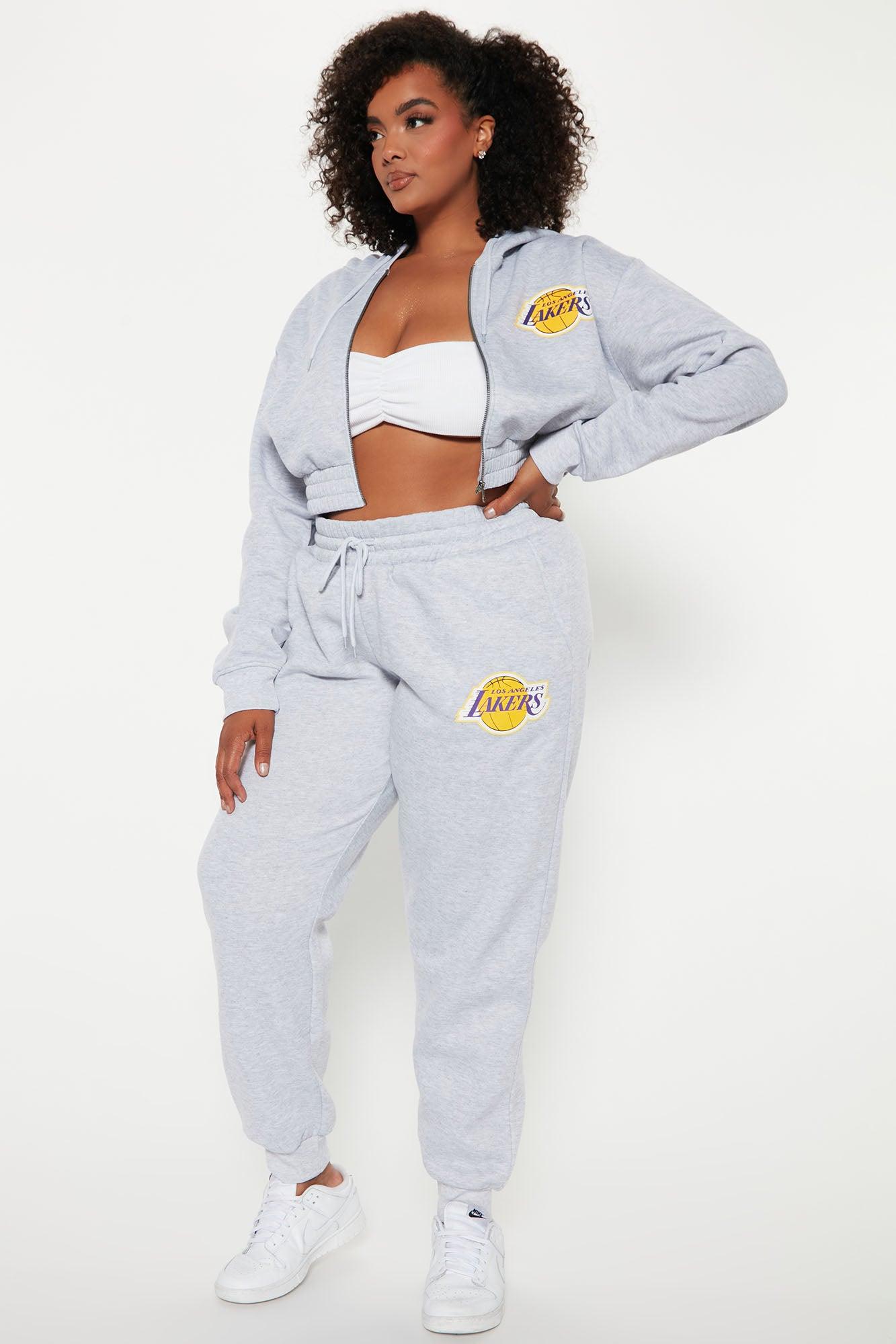 Lakers Cropped Zip Hoodie - Heather Grey Female Product Image