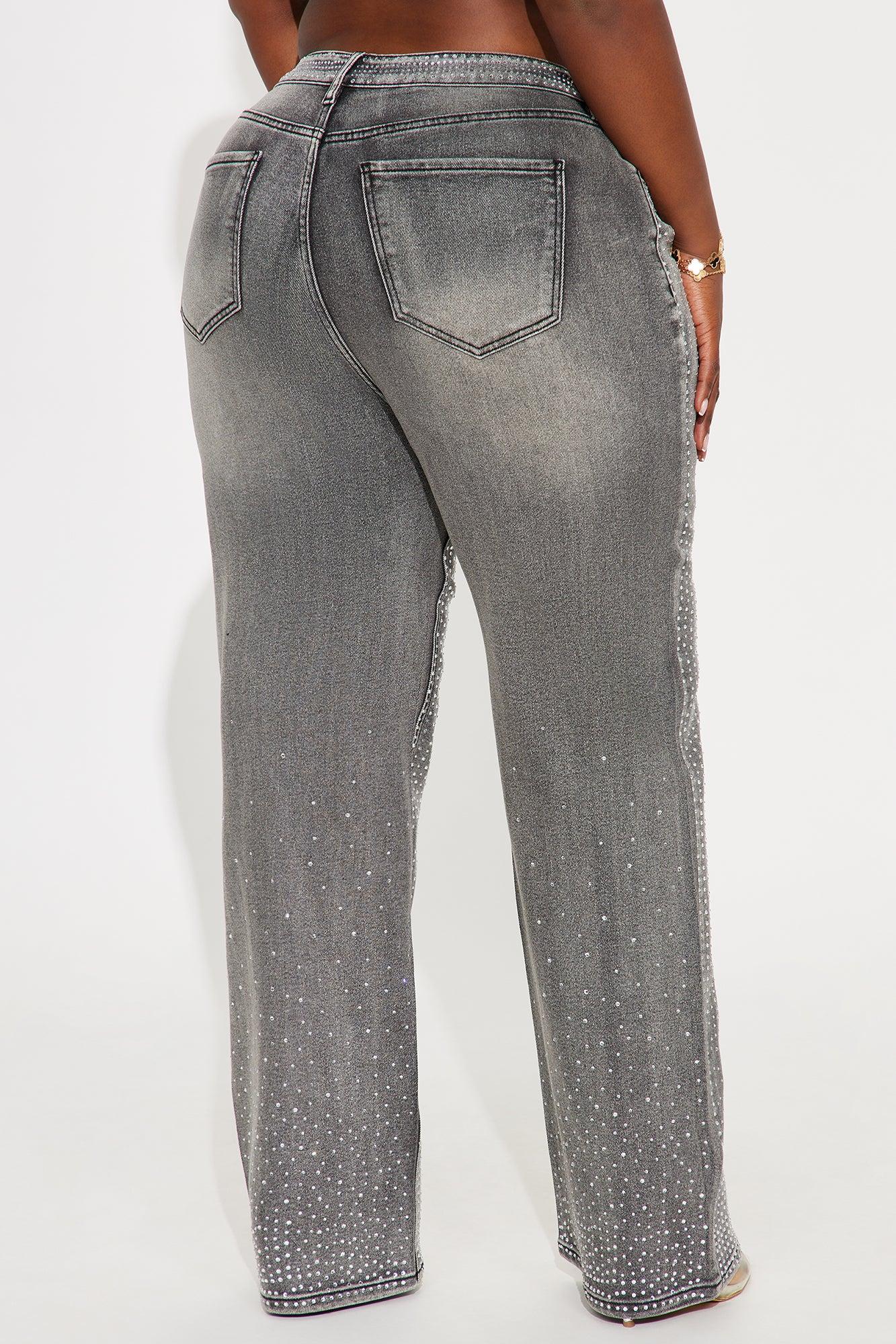 Chasing A Dream Embellished Stretch Straight Leg Jeans - Grey Product Image