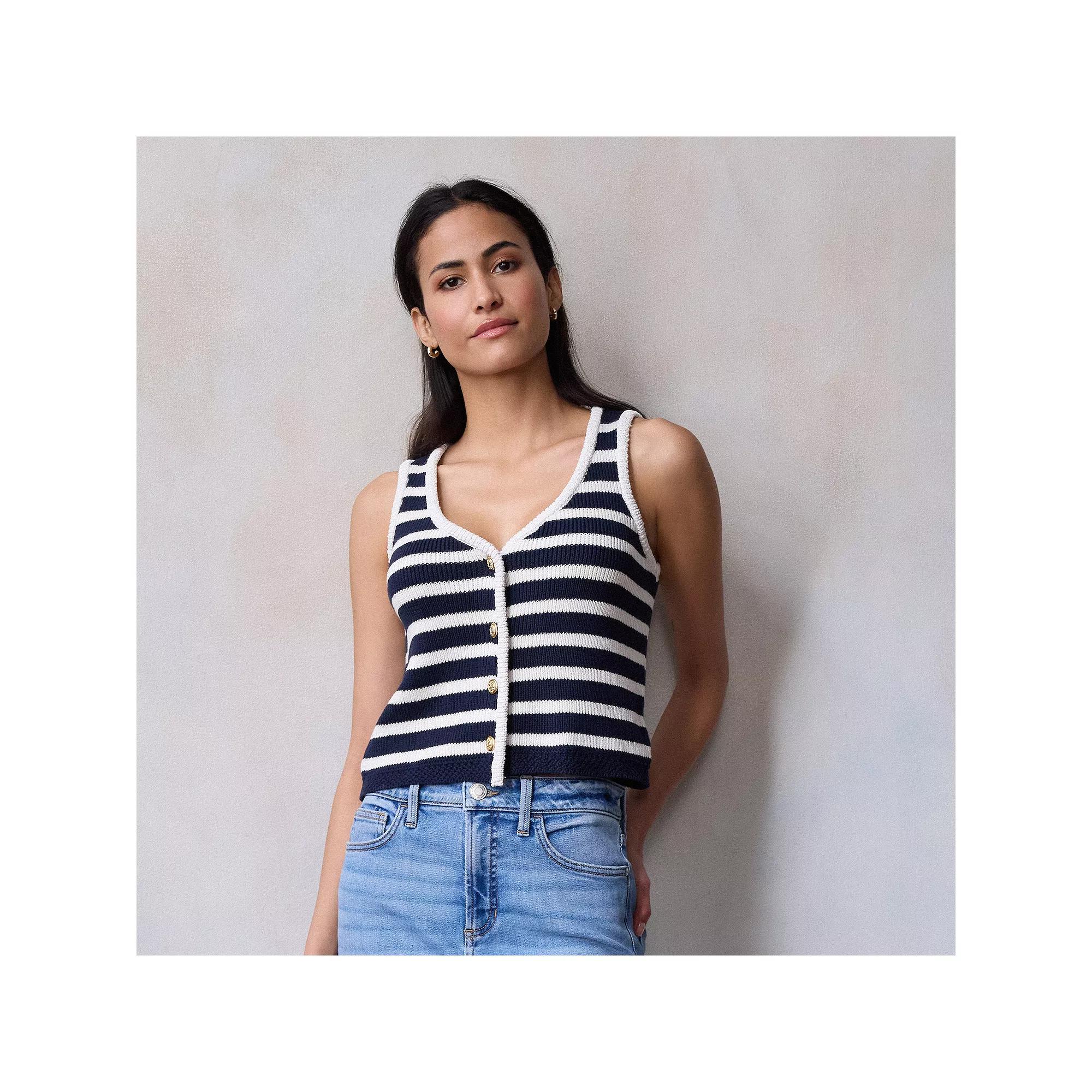 Petite LC Lauren Conrad V-Neck Sweater Vest, Women's, Size: Medium Petite, Blue Basque Stripe Product Image