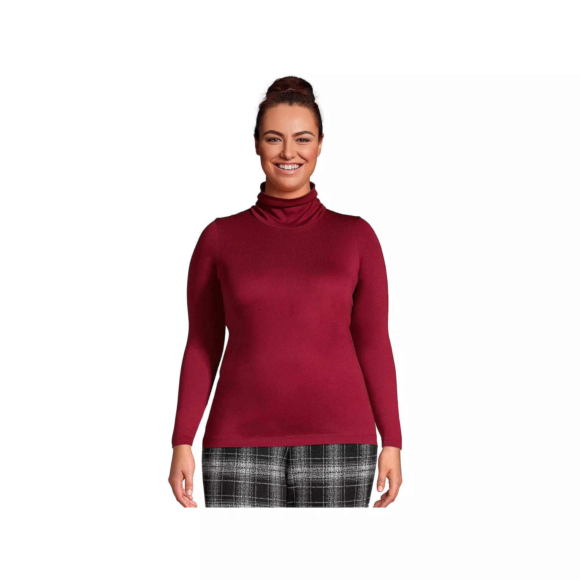 Plus Size Lands' End Supima Cotton Long Sleeve Turtleneck, Women's, Size: 1XL, Rich Red Product Image