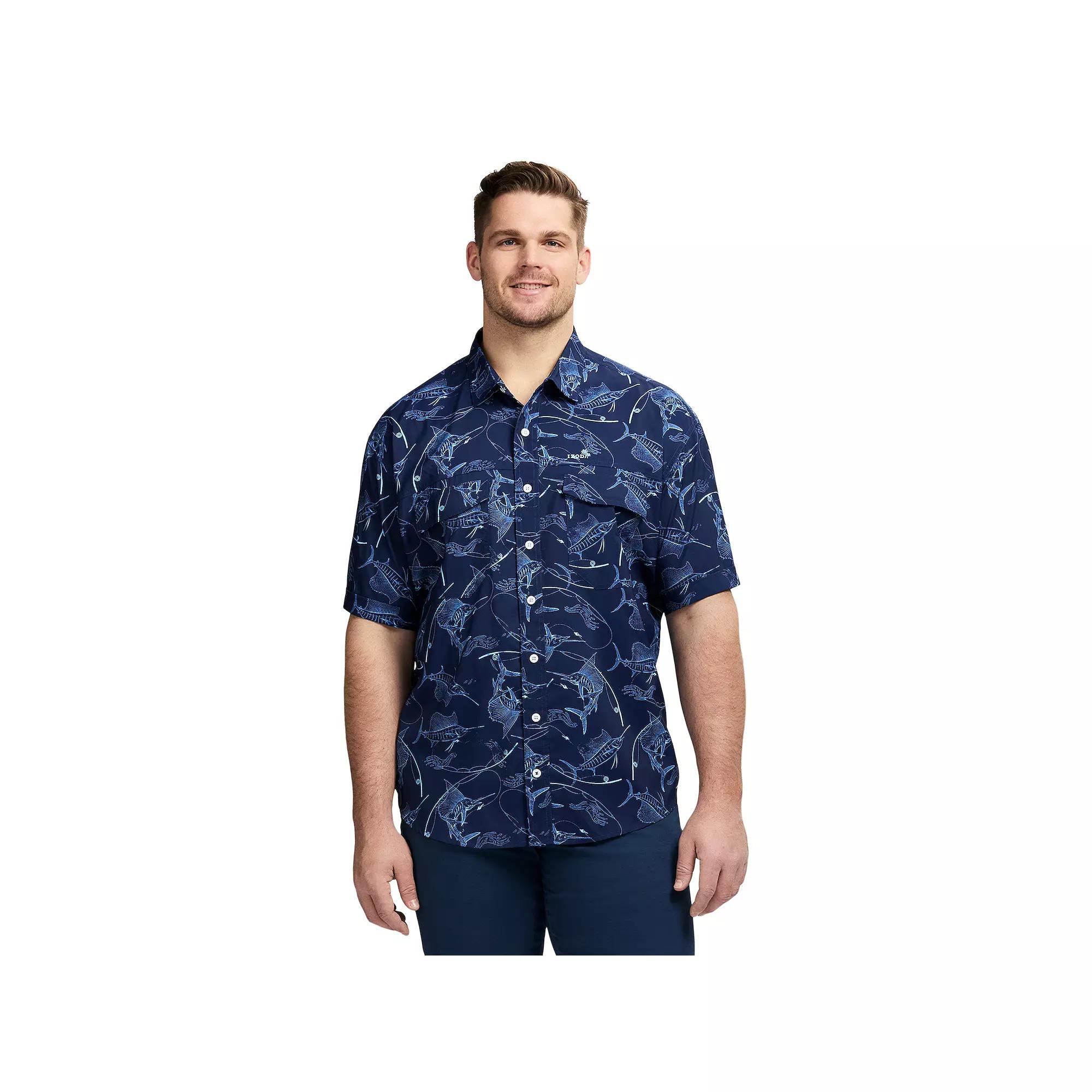 Big & Tall IZOD Sunshield Performance Woven Short Sleeve Button-Down Shirt, Men's, Size: XXL Tall, Medieval Blue Product Image