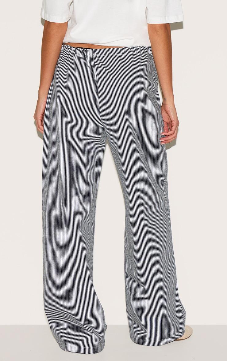  Blue Mid Rise Tie Waist Pinstripe Denim Pant Product Image