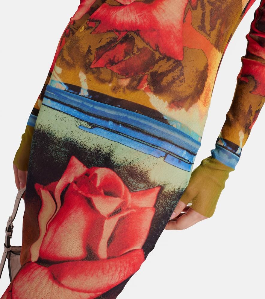JEAN PAUL GAULTIER Rose-print Mesh Midi Dress In Multicolor Product Image