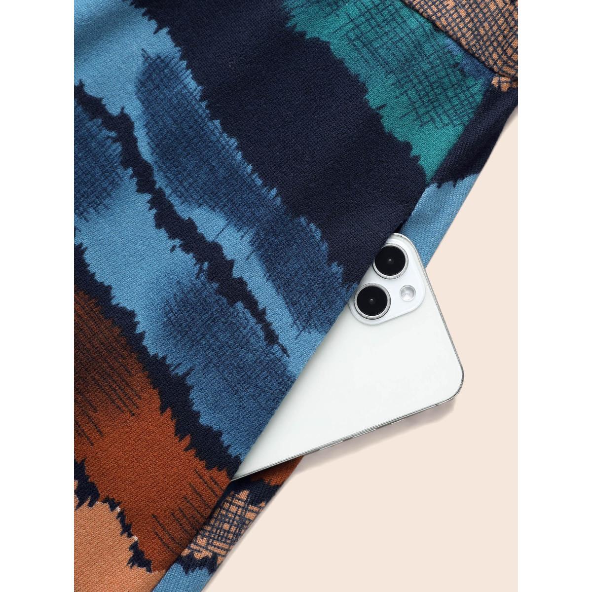 Plus Size Contrast Striped Round Neck Midi Dress Indigo Women Casual Belted Knit Dresses Bloomchic 26/4X Product Image