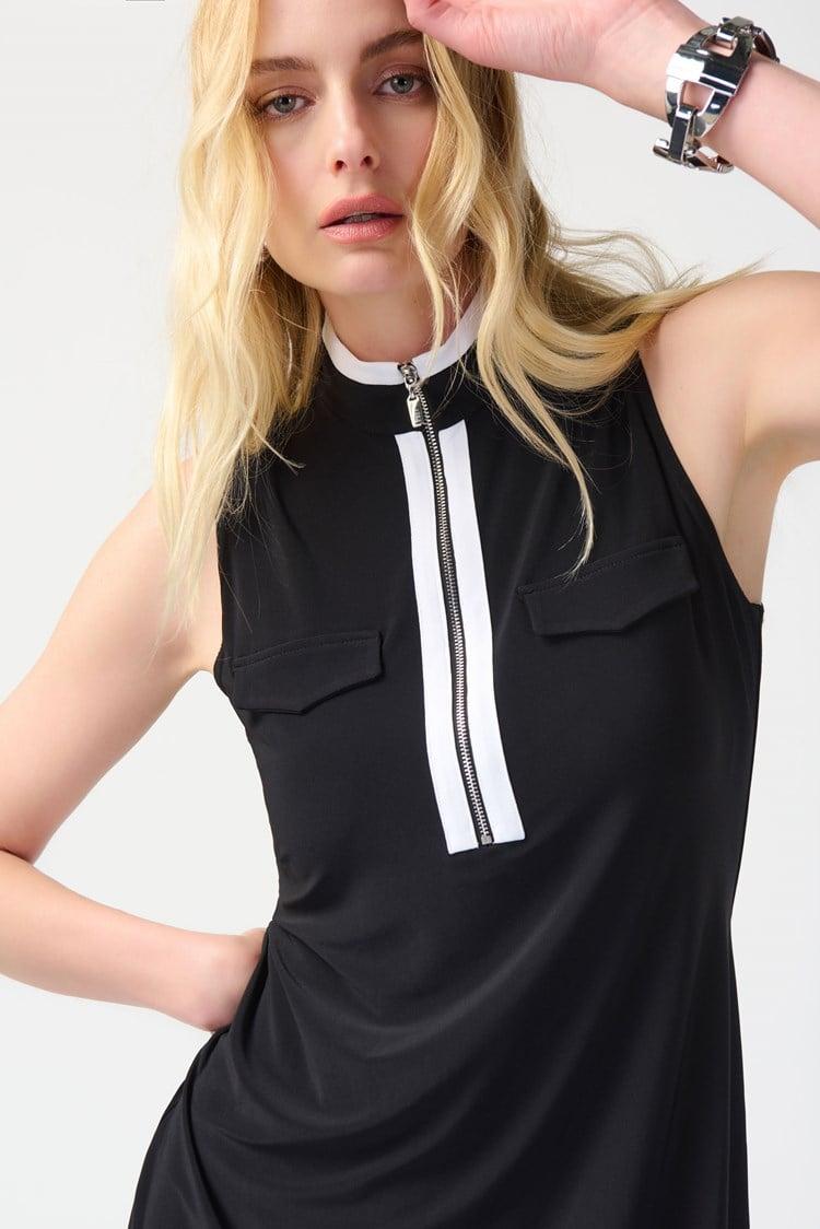 Silky Knit Sleeveless Shift Dress- Black/Vanilla Product Image
