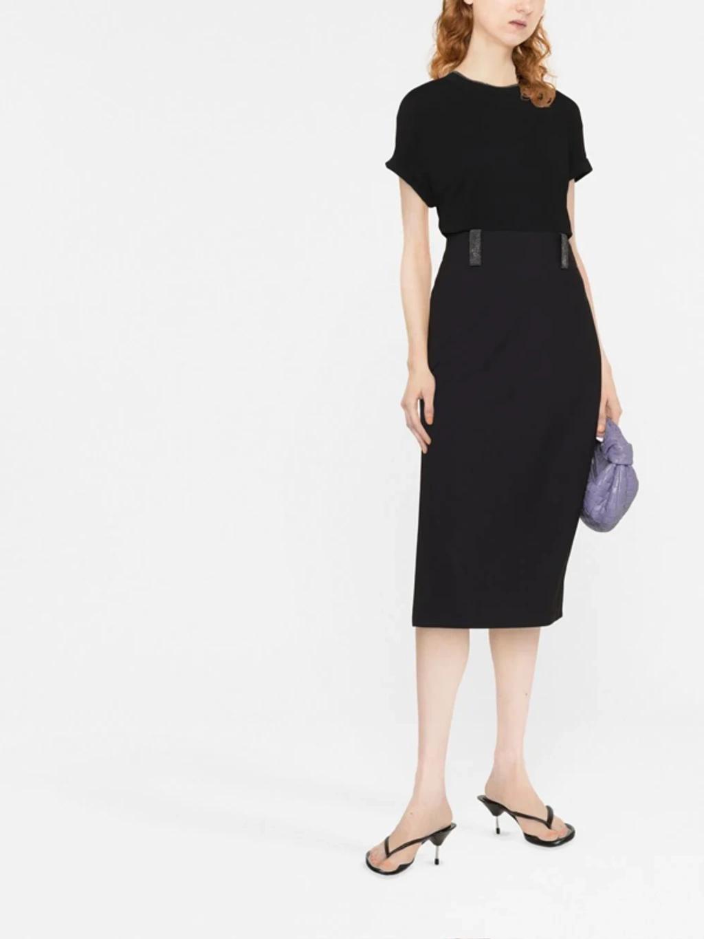 BRUNELLO CUCINELLI Women Stretch Cotton Jersey T-shirt With Precious Faux-layering In Black Product Image