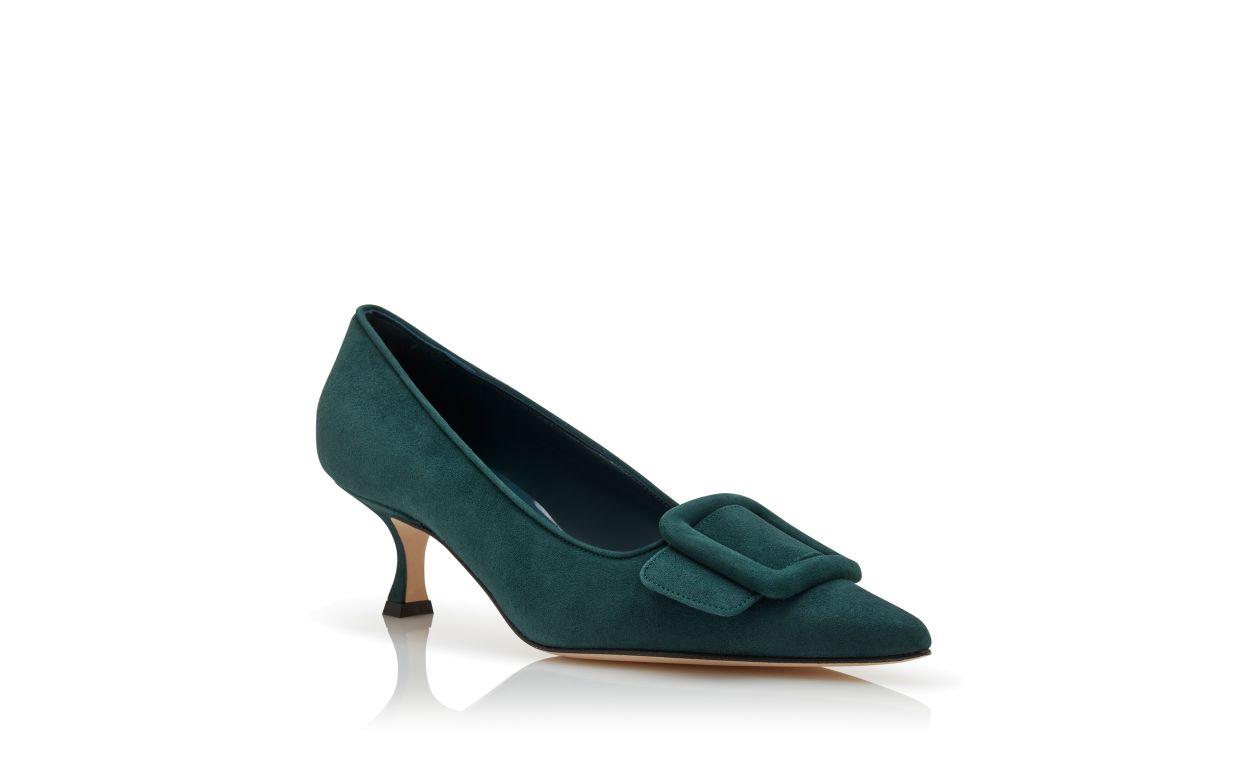 MAYSALEPUMP Dark Green Suede Buckle Detail Pumps  Product Image