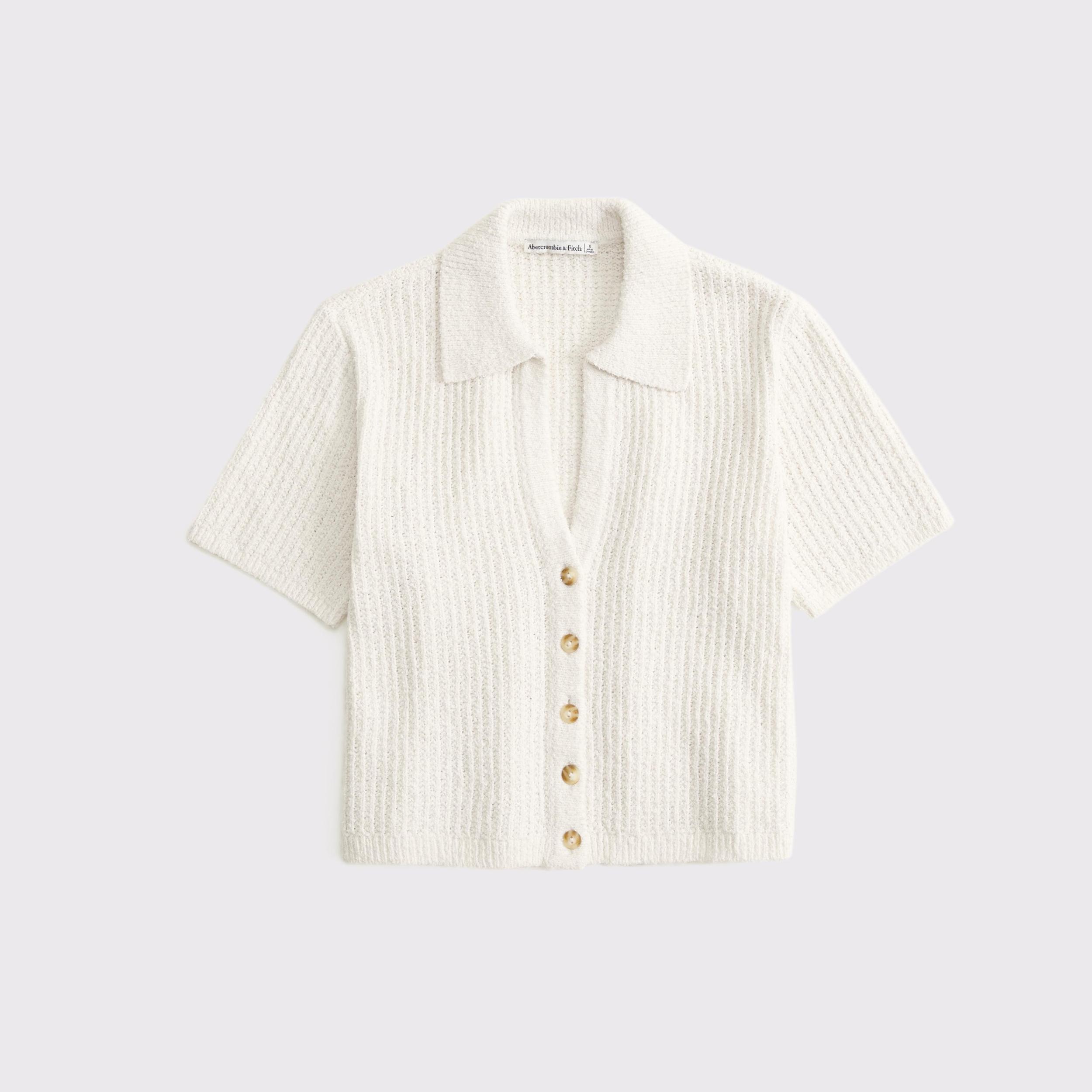 Short-Sleeve Crochet-Style Polo Product Image