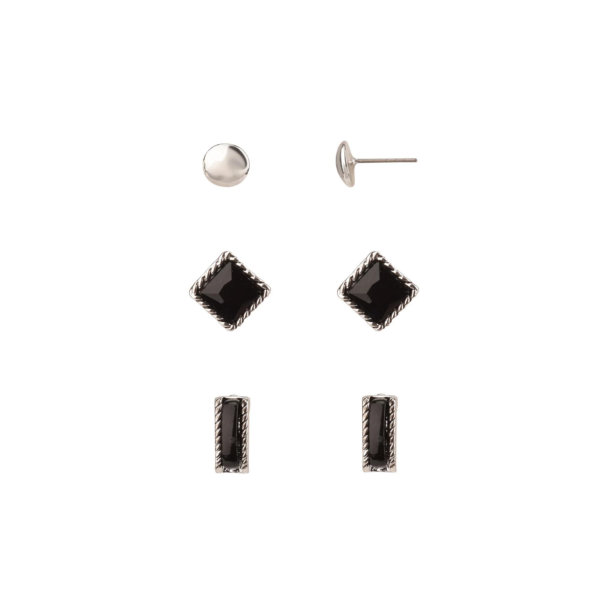 Silver Tone Stud Earring Trio Set, Women's, None Product Image