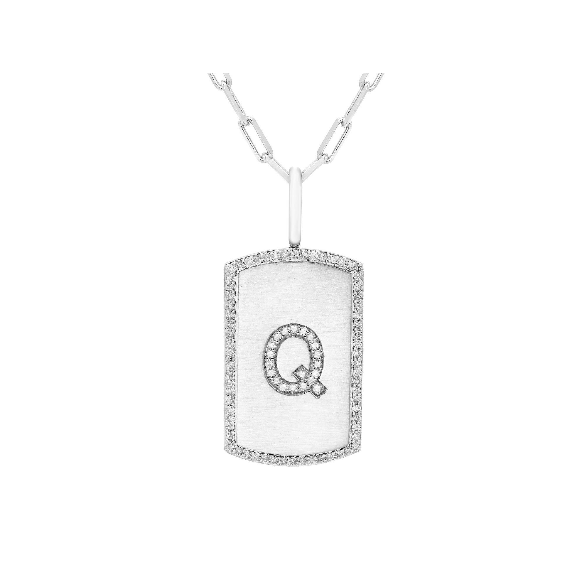 It's Personal Initial Sterling Silver & 1/4 Carat T.W. Diamond Dog Tag Necklace, Women's,  Product Image