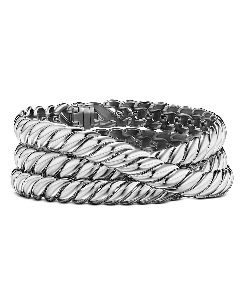 Womens Sculpted Cable Triple Wrap Bracelet in Sterling Silver Product Image