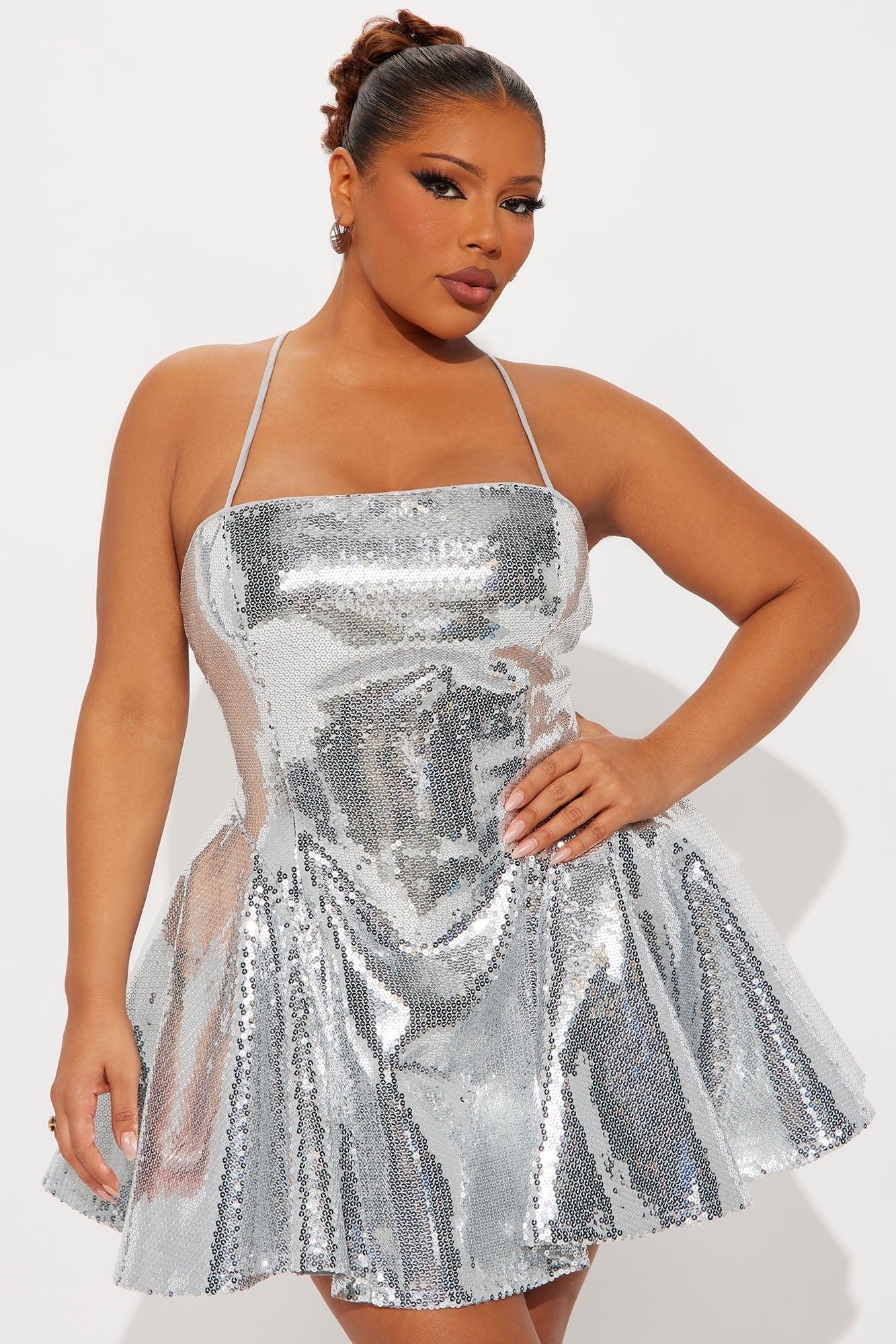 Glam Doll Sequin Mini Dress - Silver Female Product Image