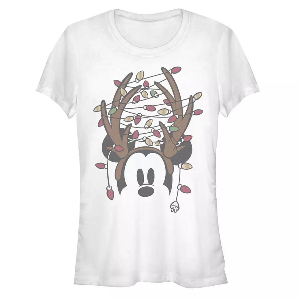 Disney's Mickey Mouse Juniors' Antlers With Christmas Lights Graphic Tee, Women's,  Product Image