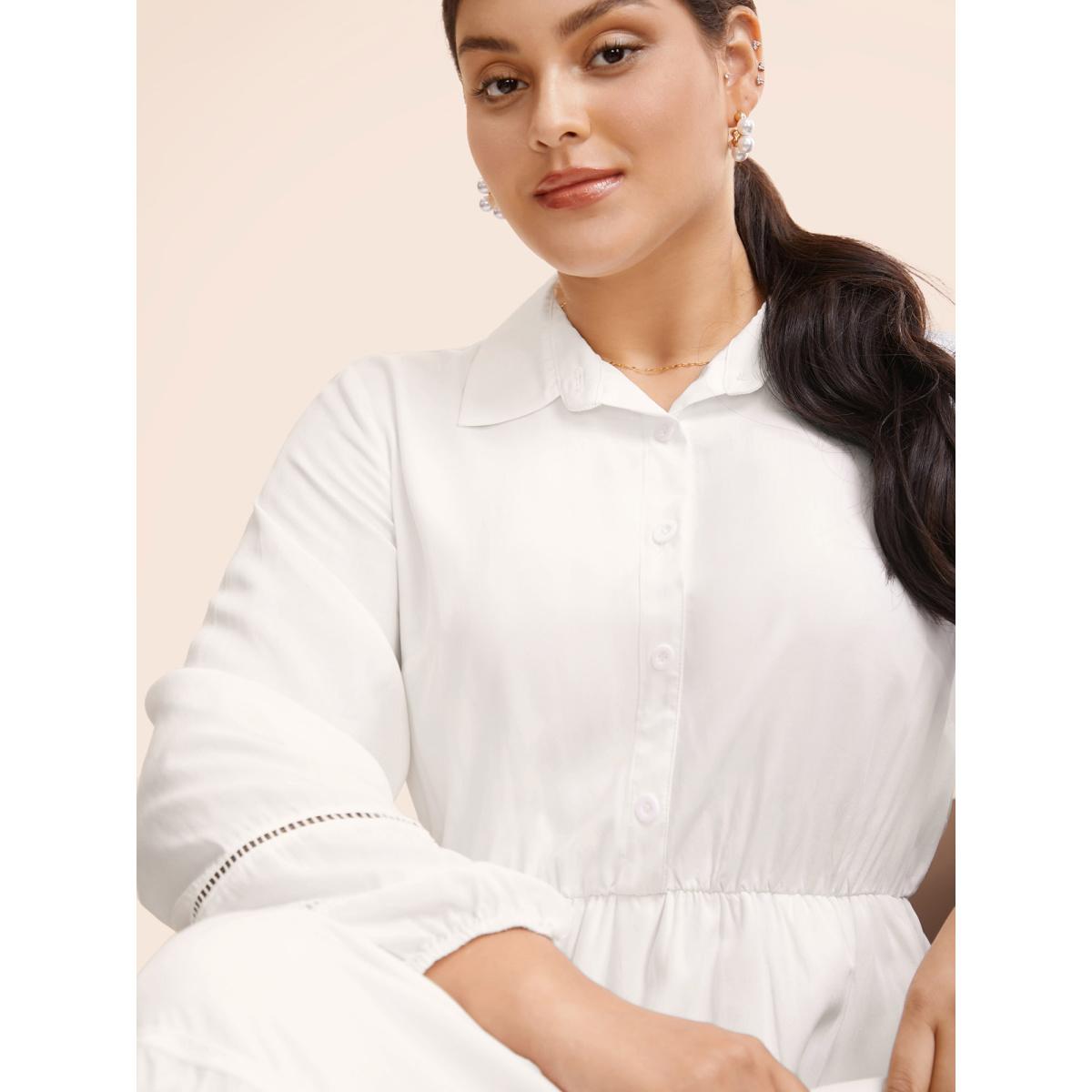 Plus Size Shirt Collar Button Detail Woven Ribbon Dress Originalwhite Women Workwear Essentials Woven ribbon&lace trim Shirt collar Long Sleeve Curvy BloomChic 22-24/3X Product Image