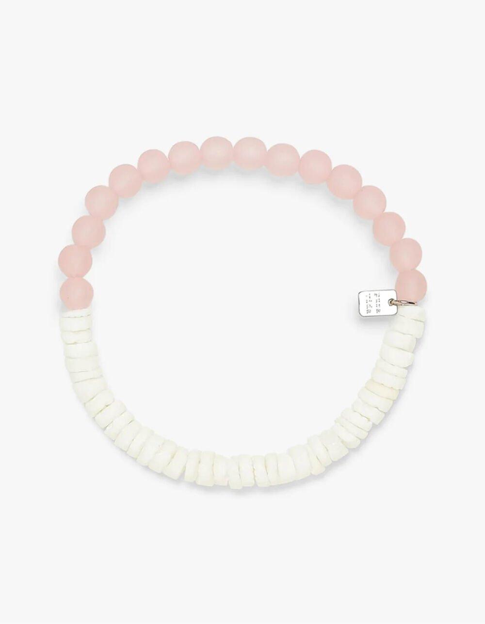 PURA VIDA Puka Shell & Frosted Bead Stretch Bracelet - PINK Product Image