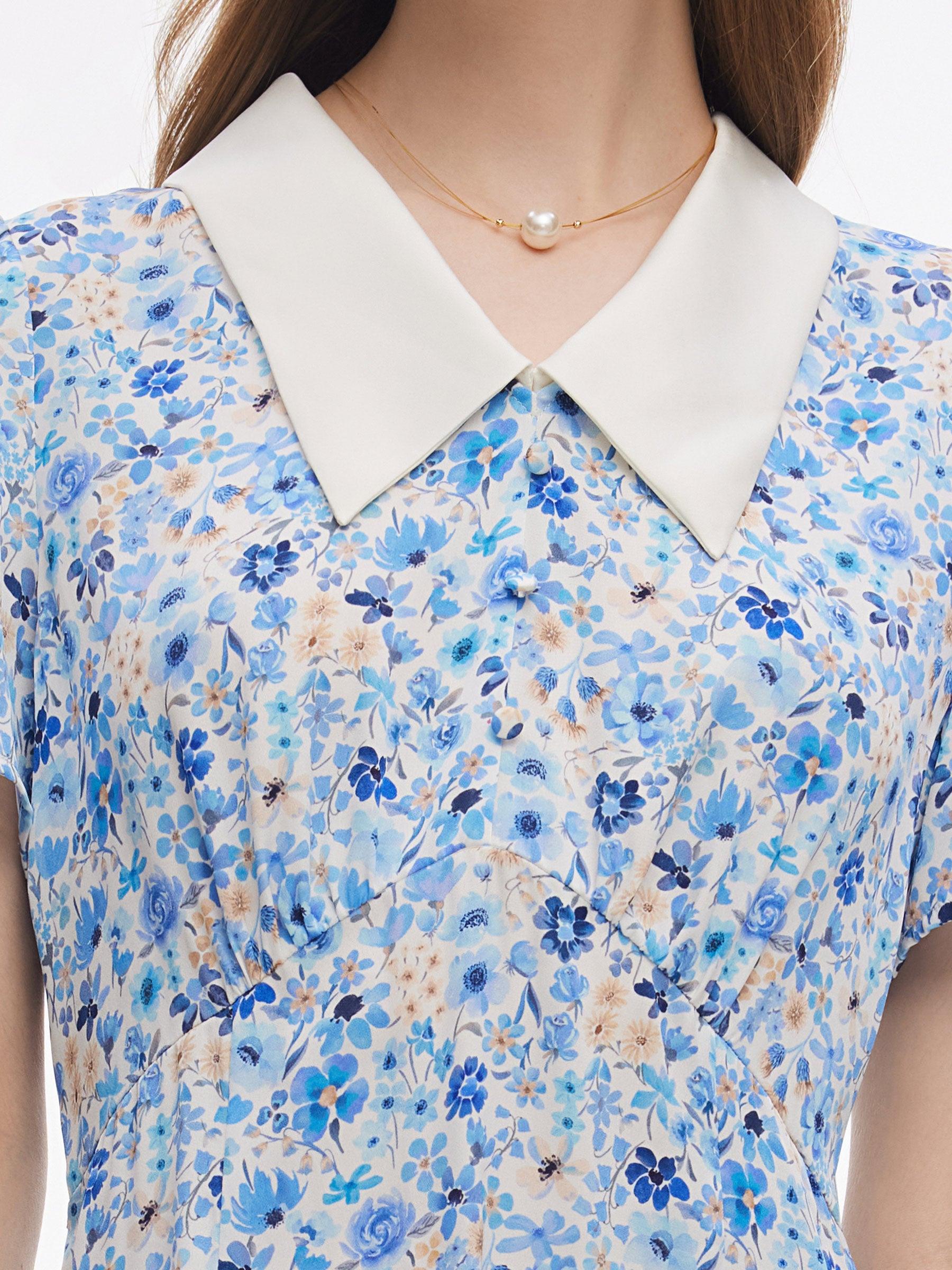 19MM Mulberry Silk Floral Print Women Midi Dress Product Image