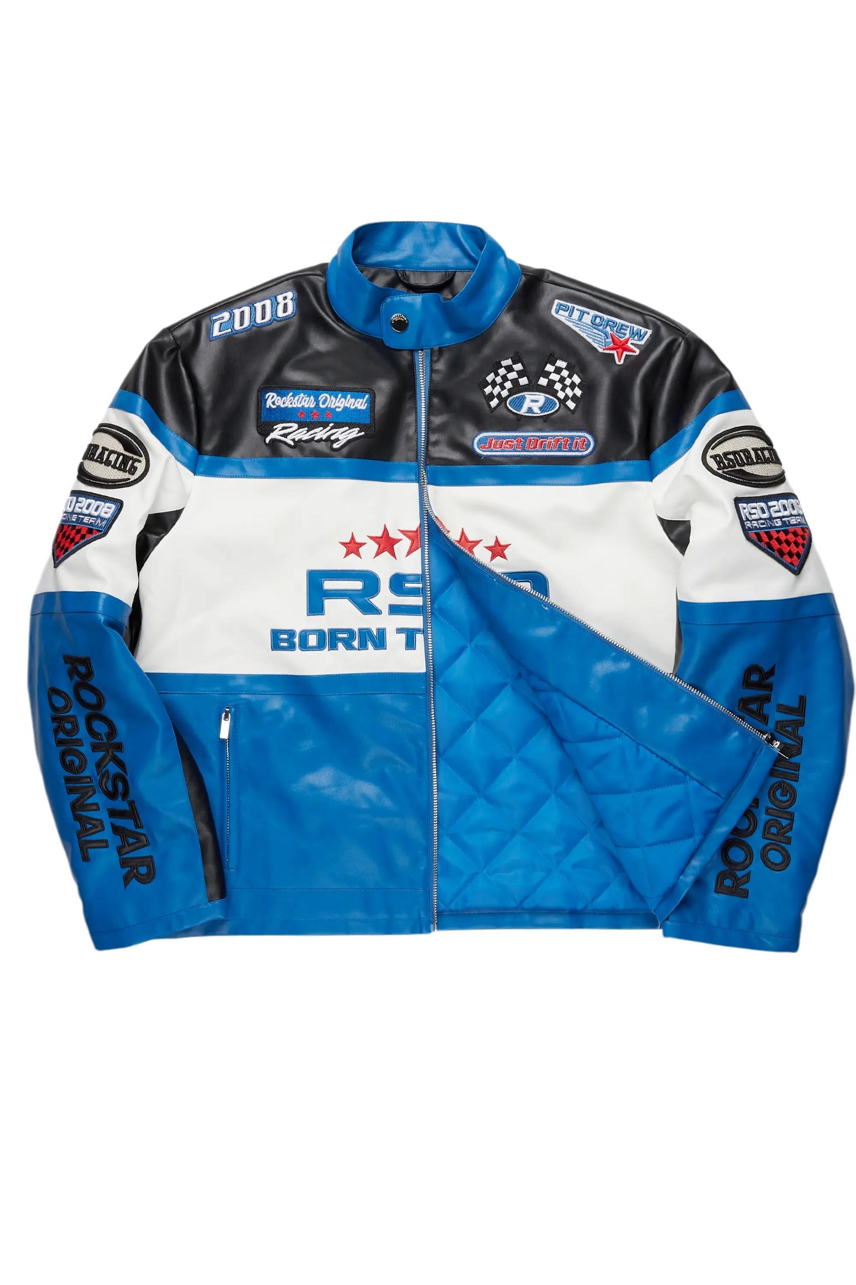 Balint Black/Blue Leather Moto Jacket Male Product Image