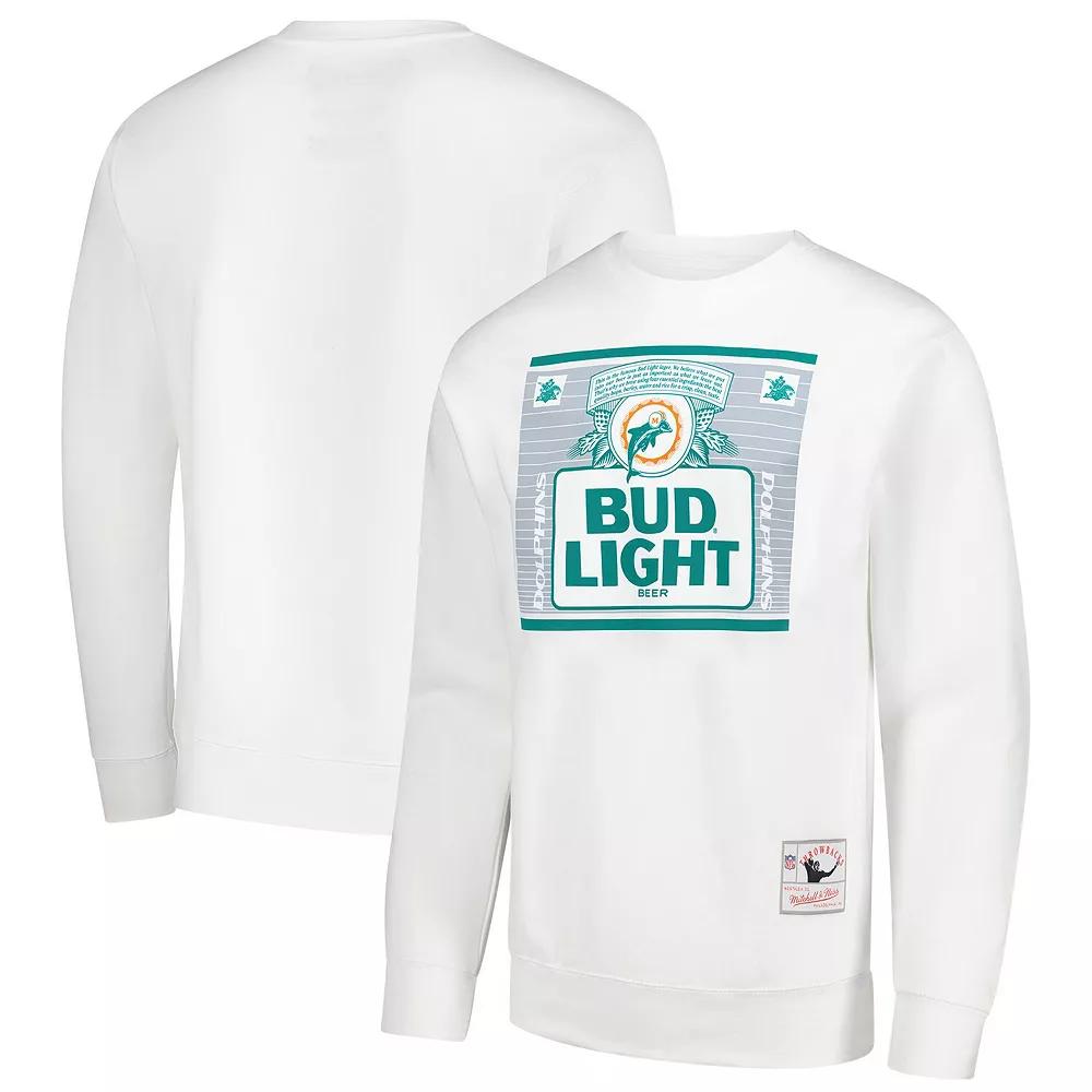 Men's Mitchell & Ness x Bud Light White Miami Dolphins The Crest Pullover Sweatshirt,  Product Image