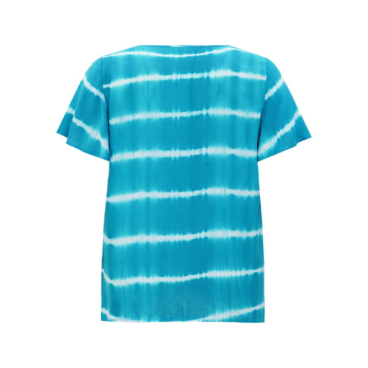 Plus Size Cerulean Tie Dye Contrast Trim Striped Blouse Women Vacation Short sleeve V-neck Dailywear Blouses BloomChic 22-24/3X Product Image