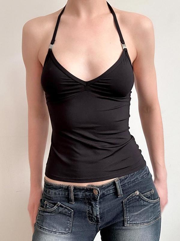 V-Neck Metal Trim Halter Vest Product Image