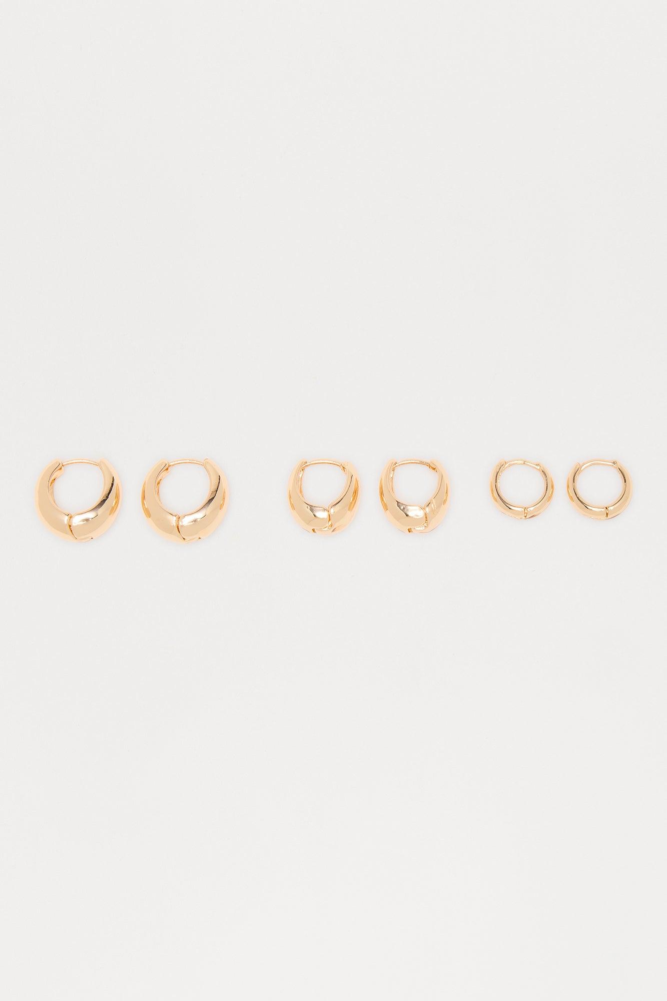Simple As That 3 Pair Hoop Earring Set - Gold Product Image