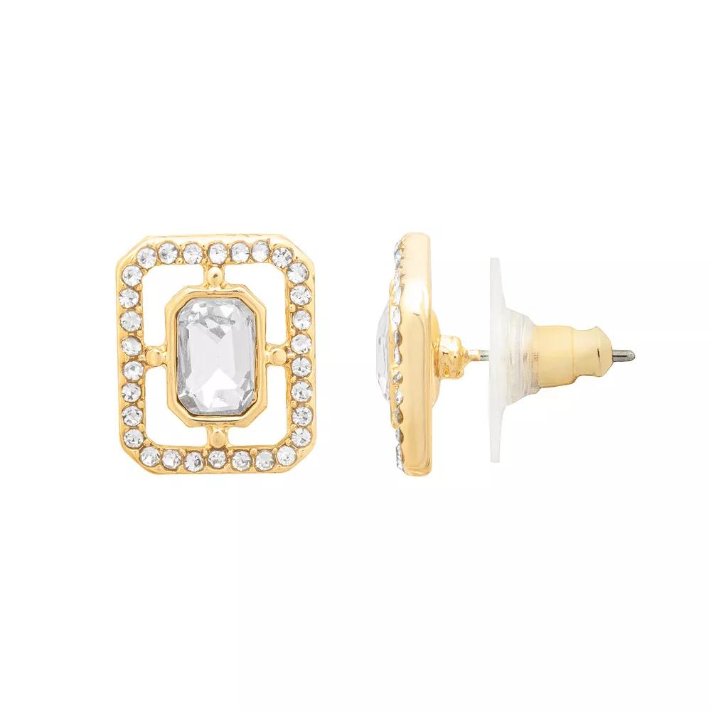 LC Lauren Conrad Gold Tone Square Halo Stud Earrings, Women's, Clear Product Image