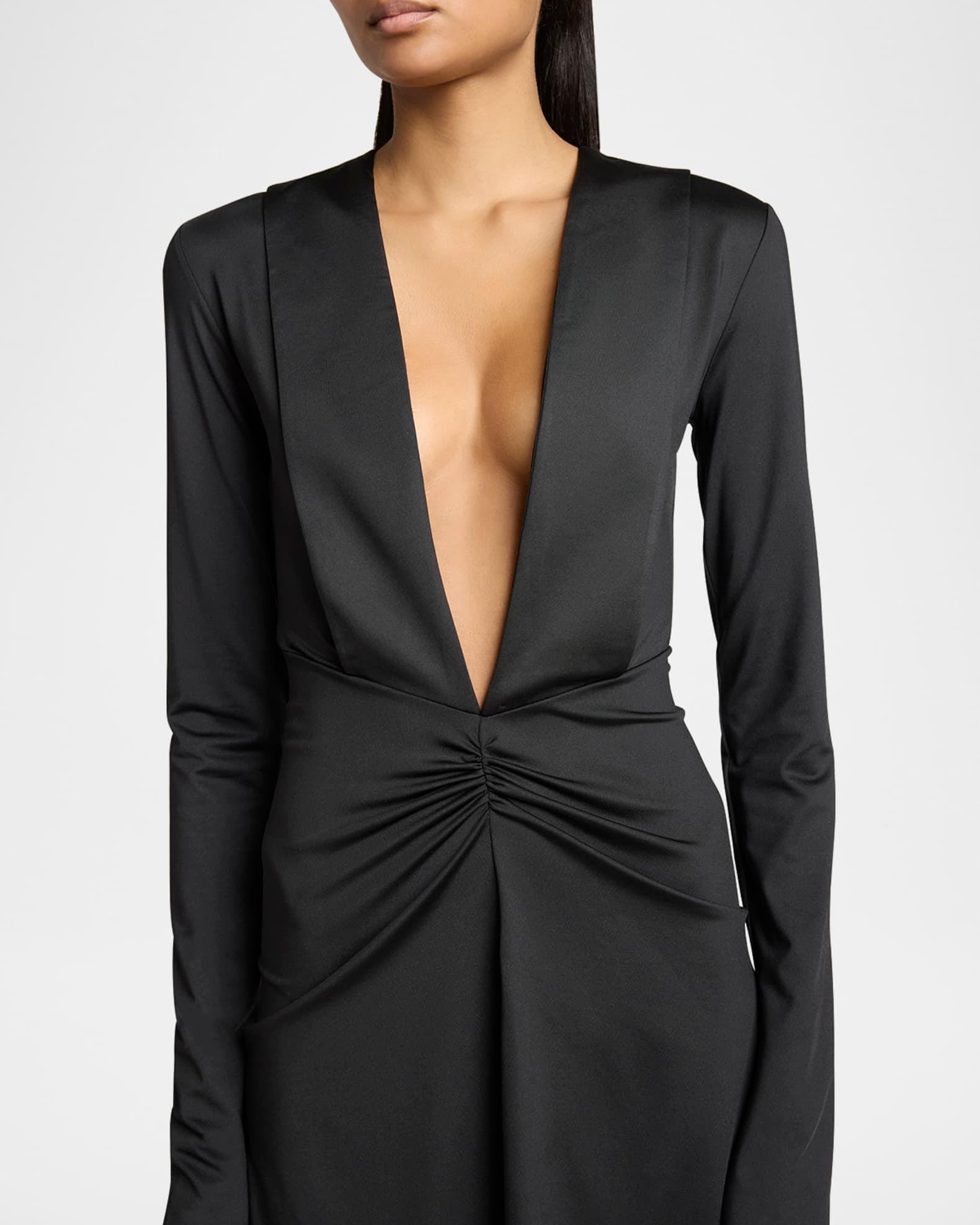 Ruched Deep V-Neck Mini Dress Product Image