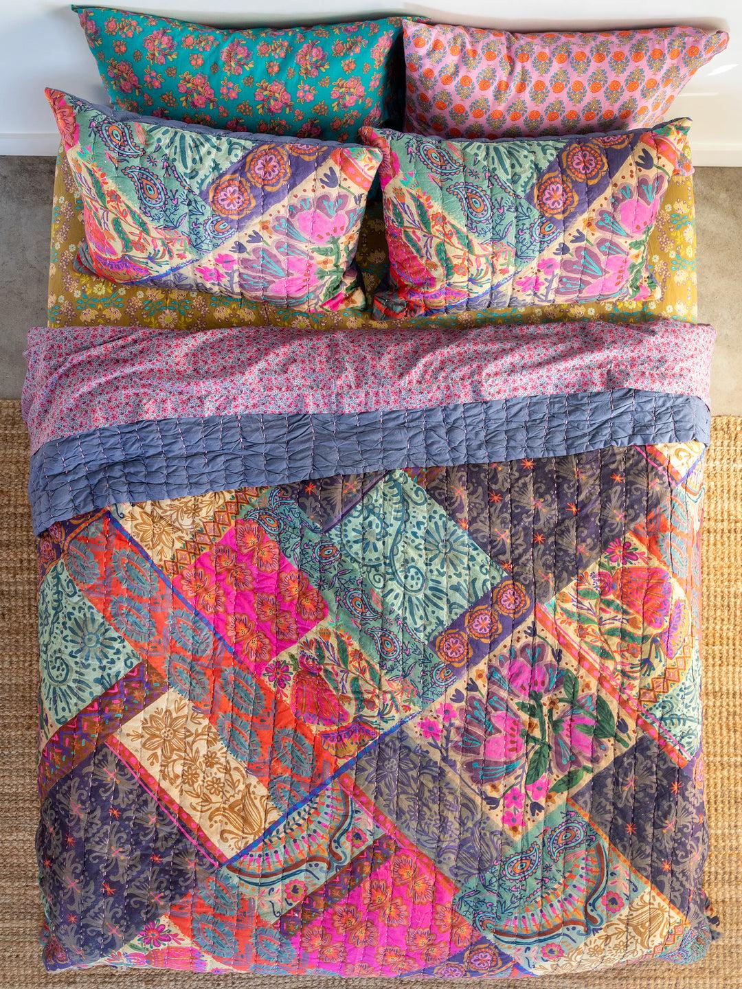 Bungalow Reversible Cotton Quilt - Boho Blooms Patchwork Product Image
