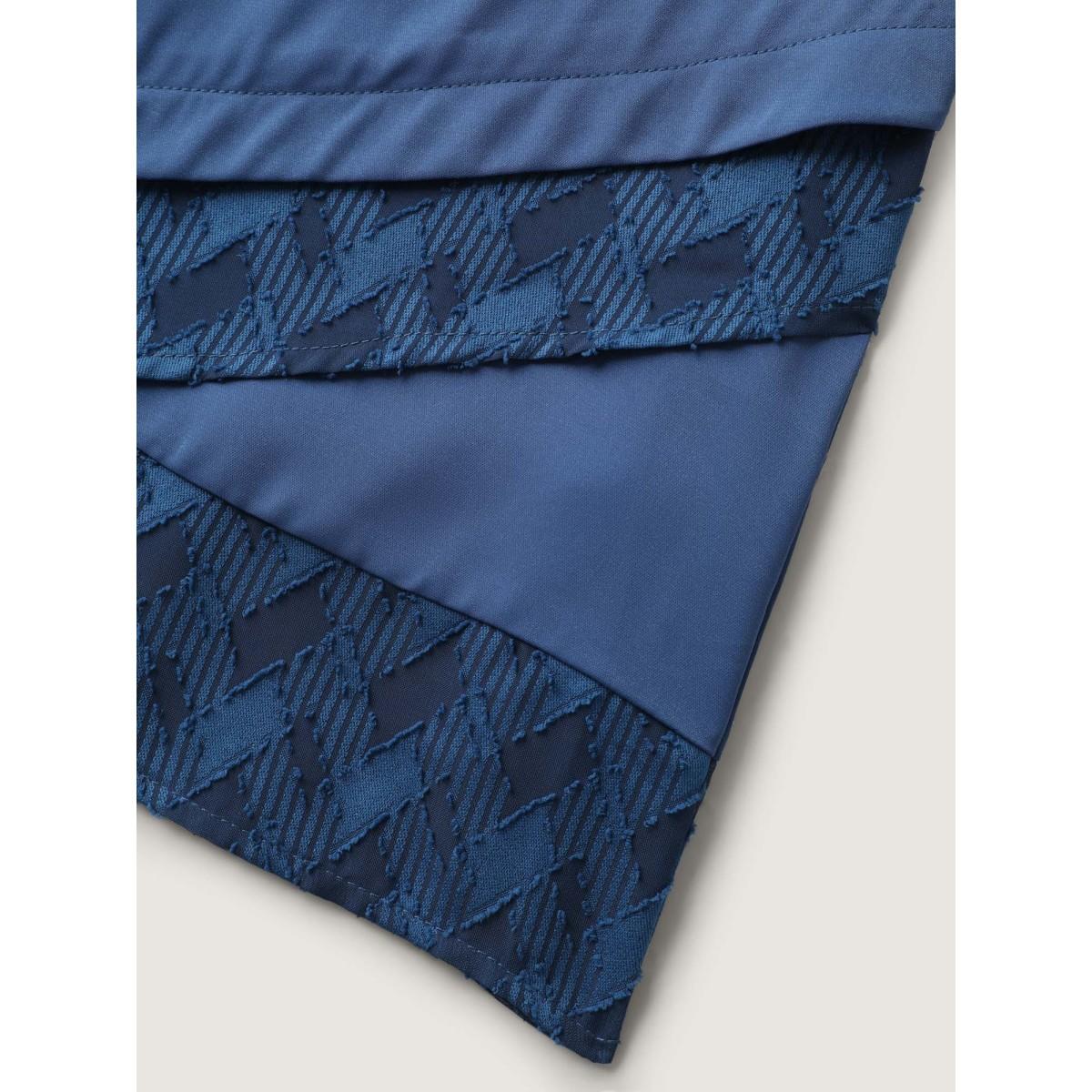 Plus Size Navy Textured Overlap Hem Sheer Blouse Women Short sleeve Round Neck Work Blouses BloomChic 26/4X Product Image