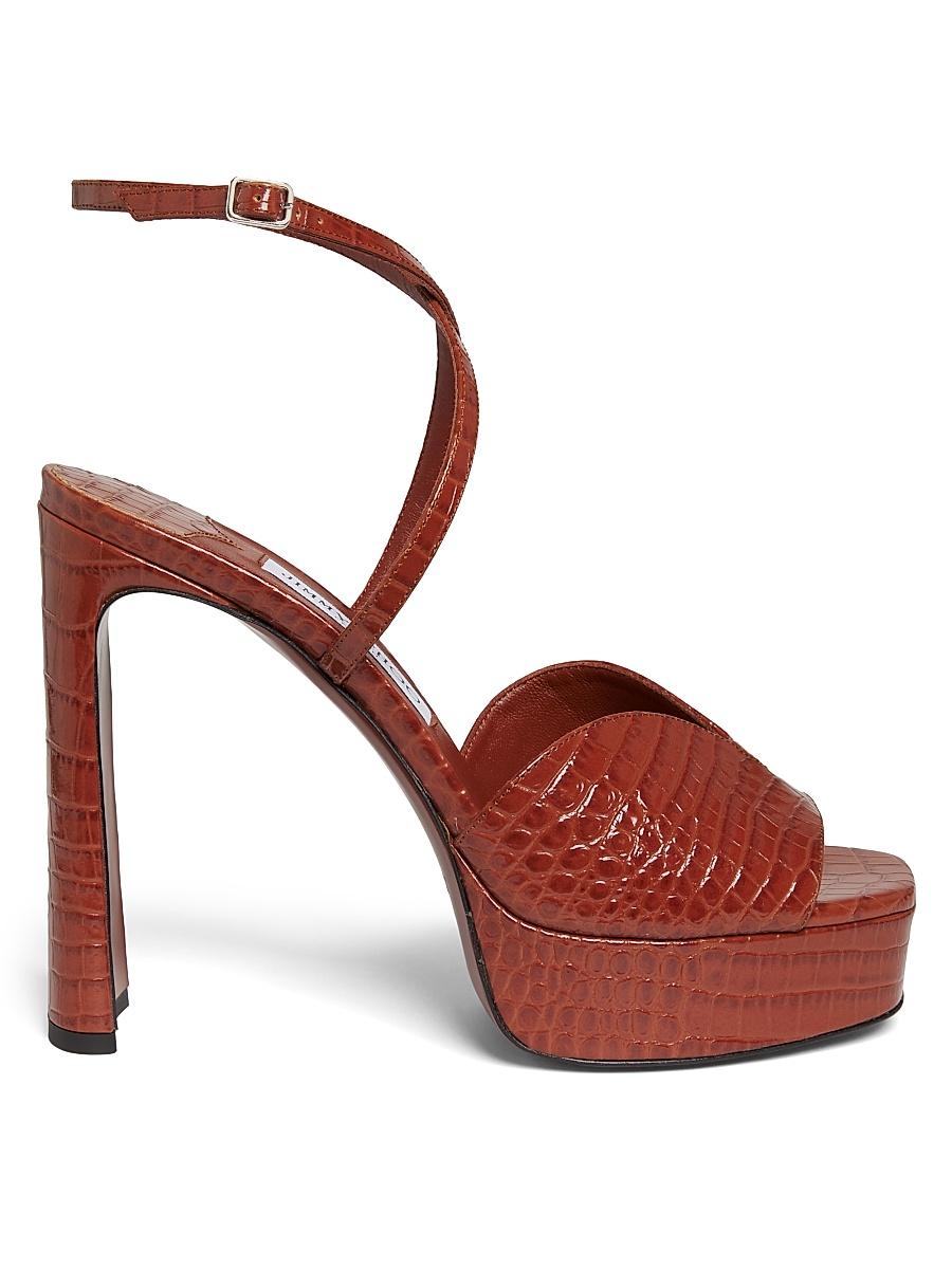 Womens Karli 125MM Croc-Embossed Leather Platform Sandals Product Image