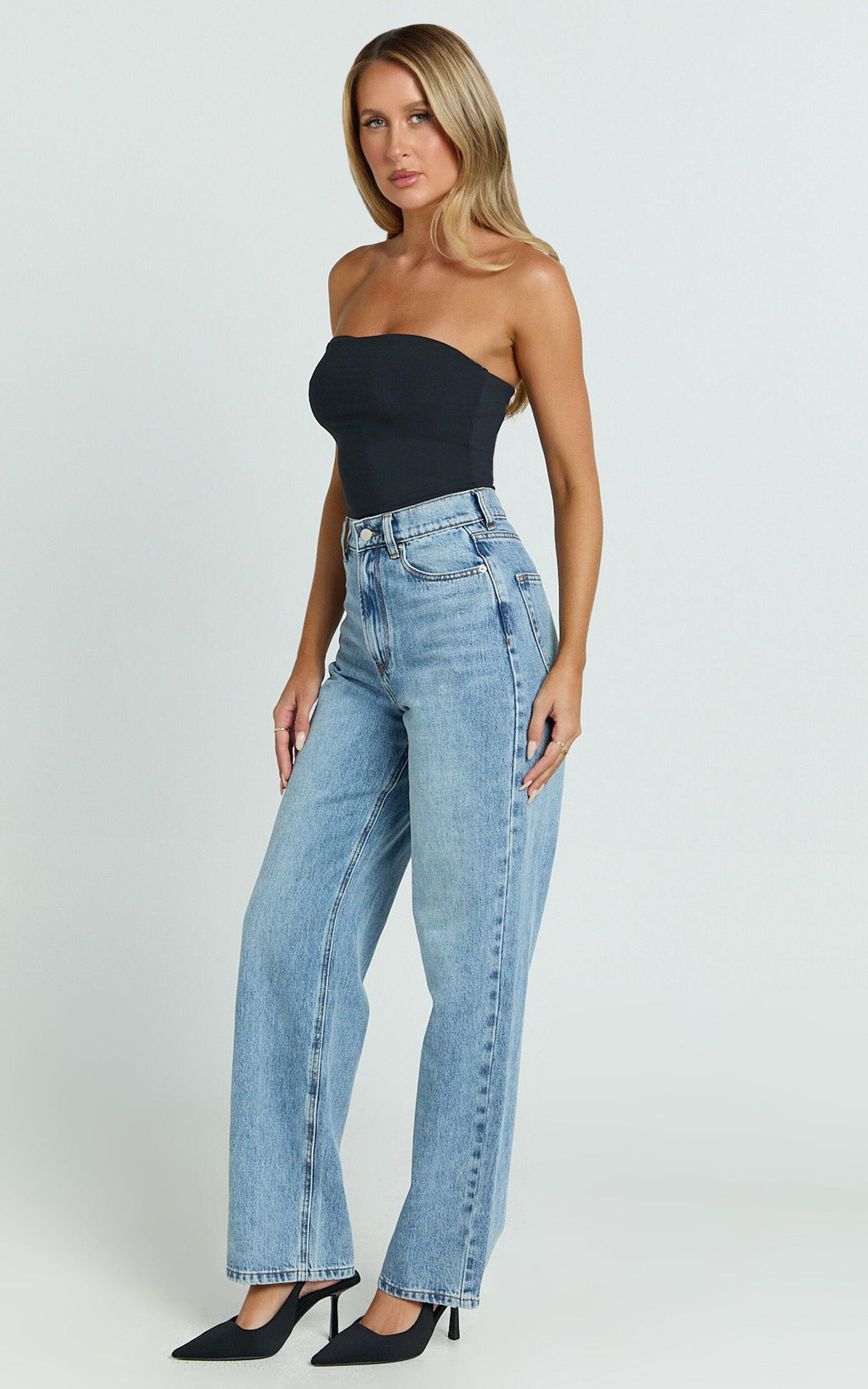 Nessa Jeans - High Waist Straight Leg Jeans in Light Blue Wash Product Image
