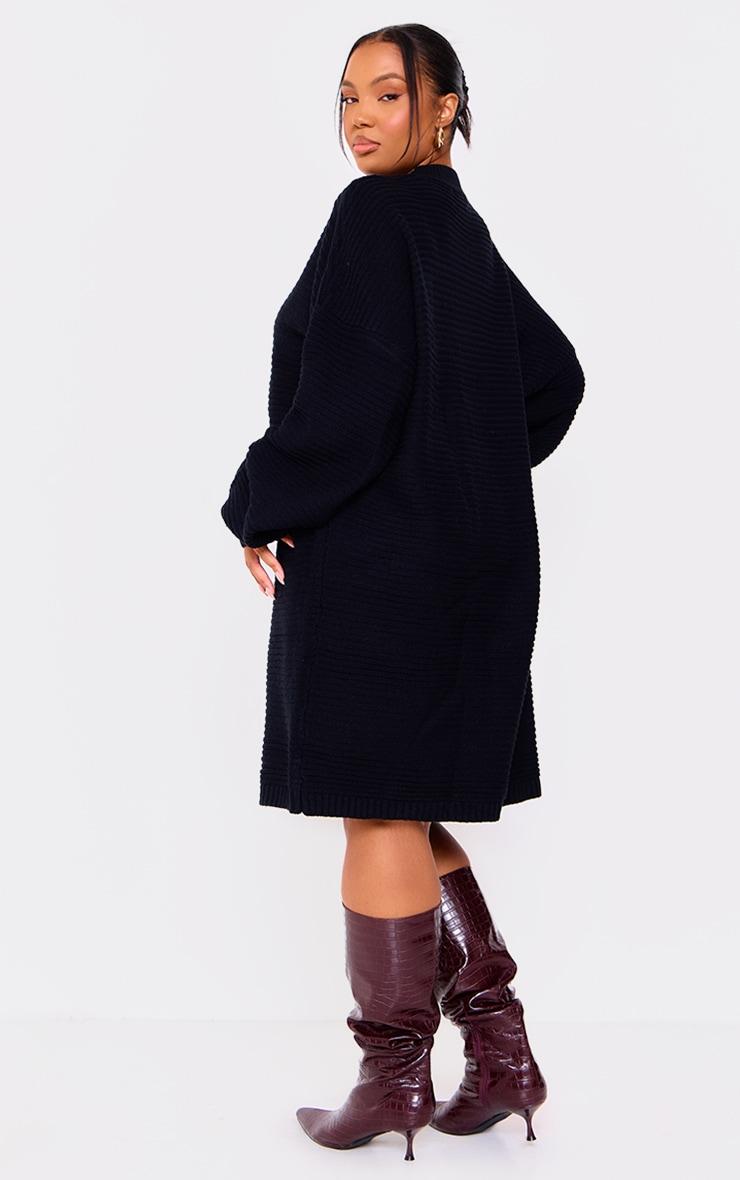 Plus Black Knitted High Neck Rib Sweater Dress Product Image