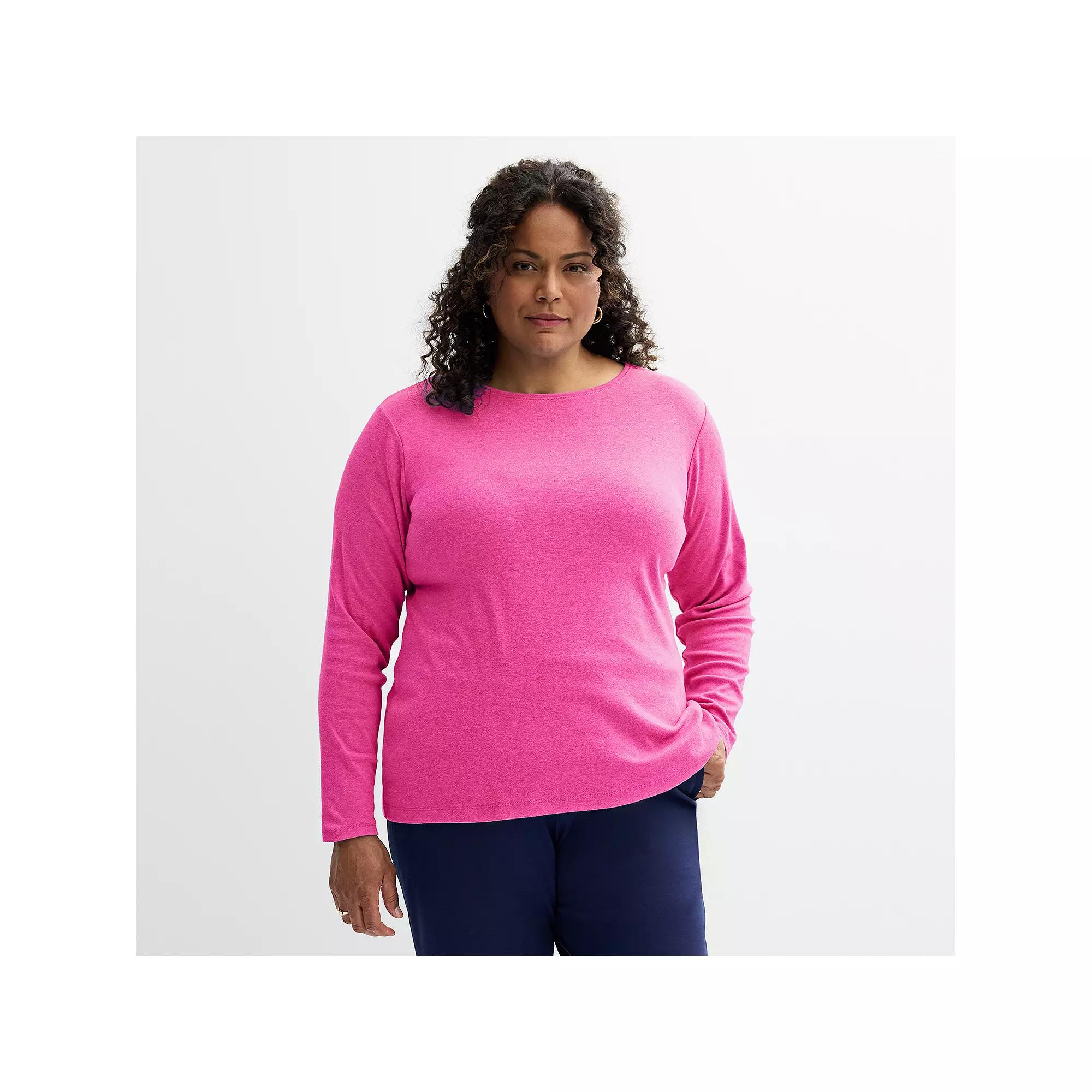 Plus Size Croft & Barrow® Essential Crewneck Long Sleeve Tee, Women's, Size: 2XL, Pink Emporium Product Image