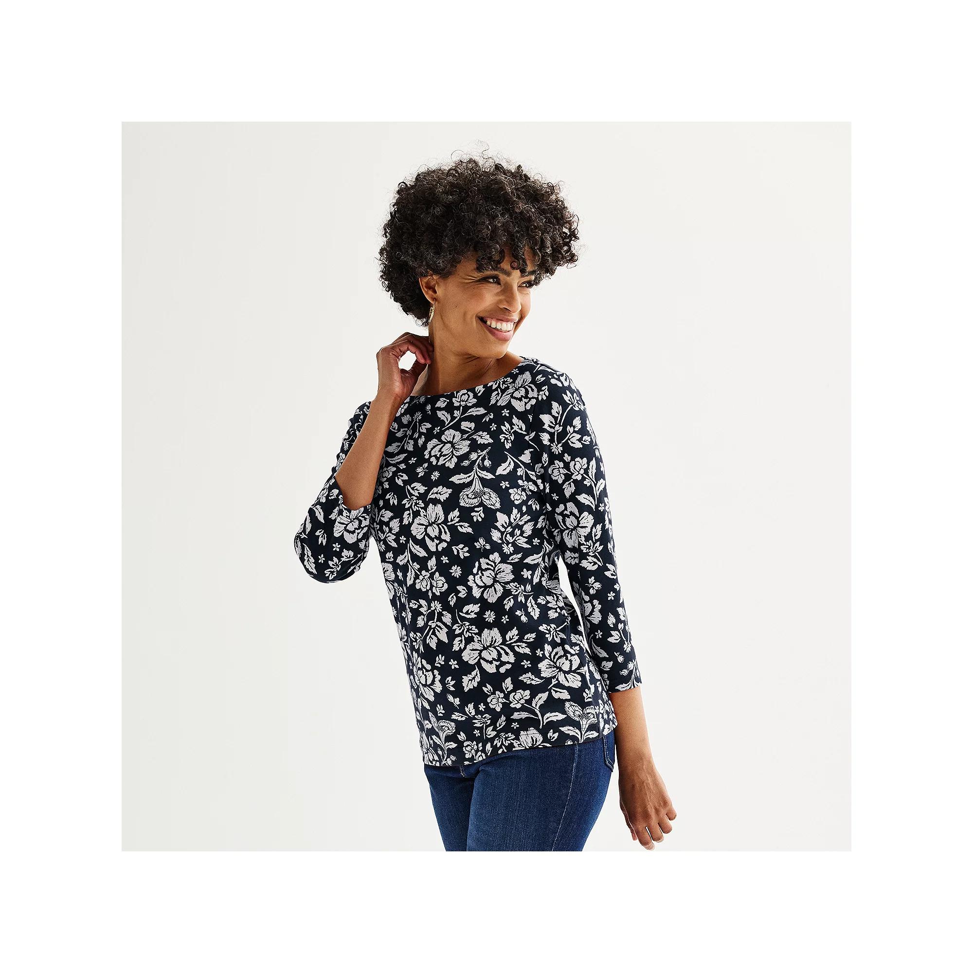 Women's Croft & Barrow® Boatneck Top, Size: XS, Blue Blooms Product Image