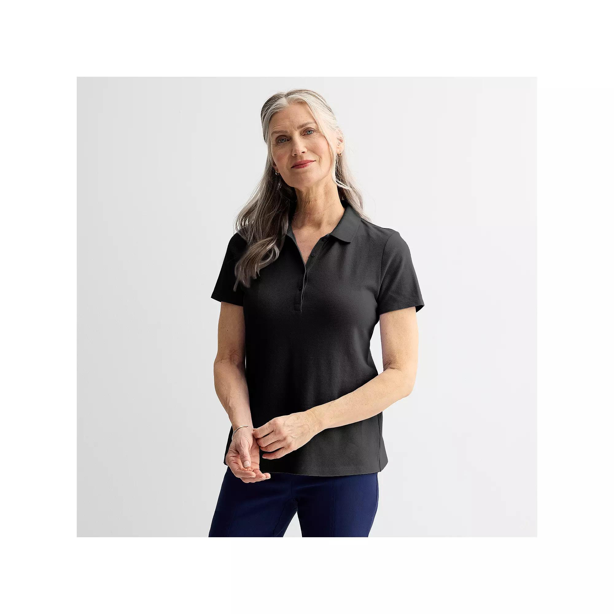 Women's Croft & Barrow® Essential Polo, Size: XXL, Black Product Image