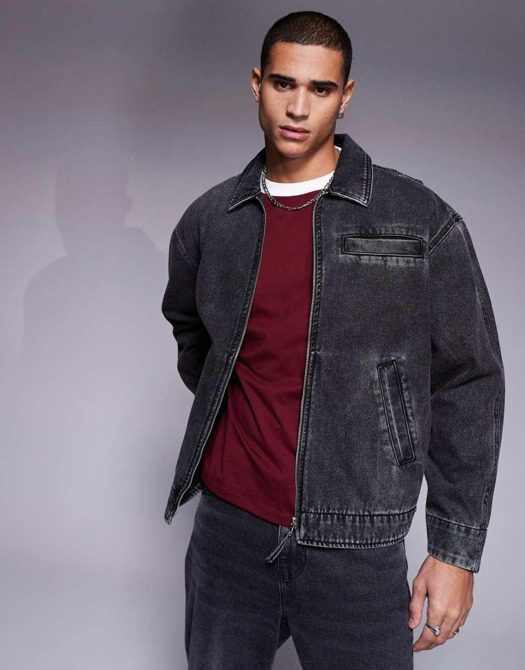 ASOS DESIGN oversized denim jacket in washed black Product Image
