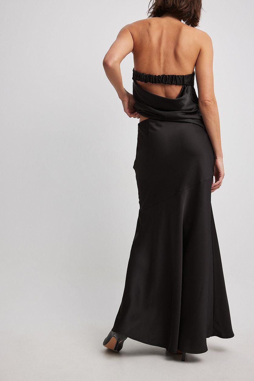Satin Asymmetric Seam Detail Maxi Skirt Product Image