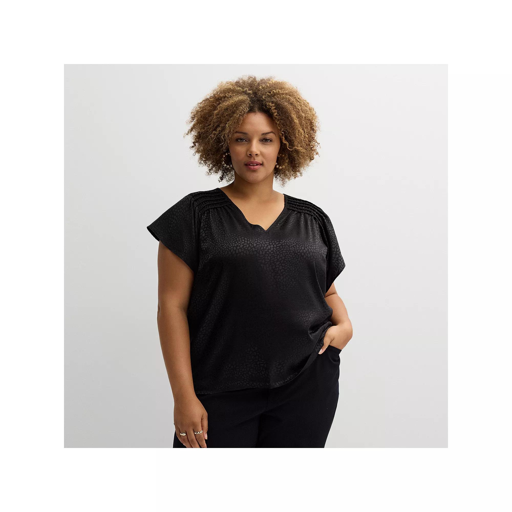 Plus Size Nine West V-Neck Blouse, Women's, Size: 3XL, Mineral Black Product Image