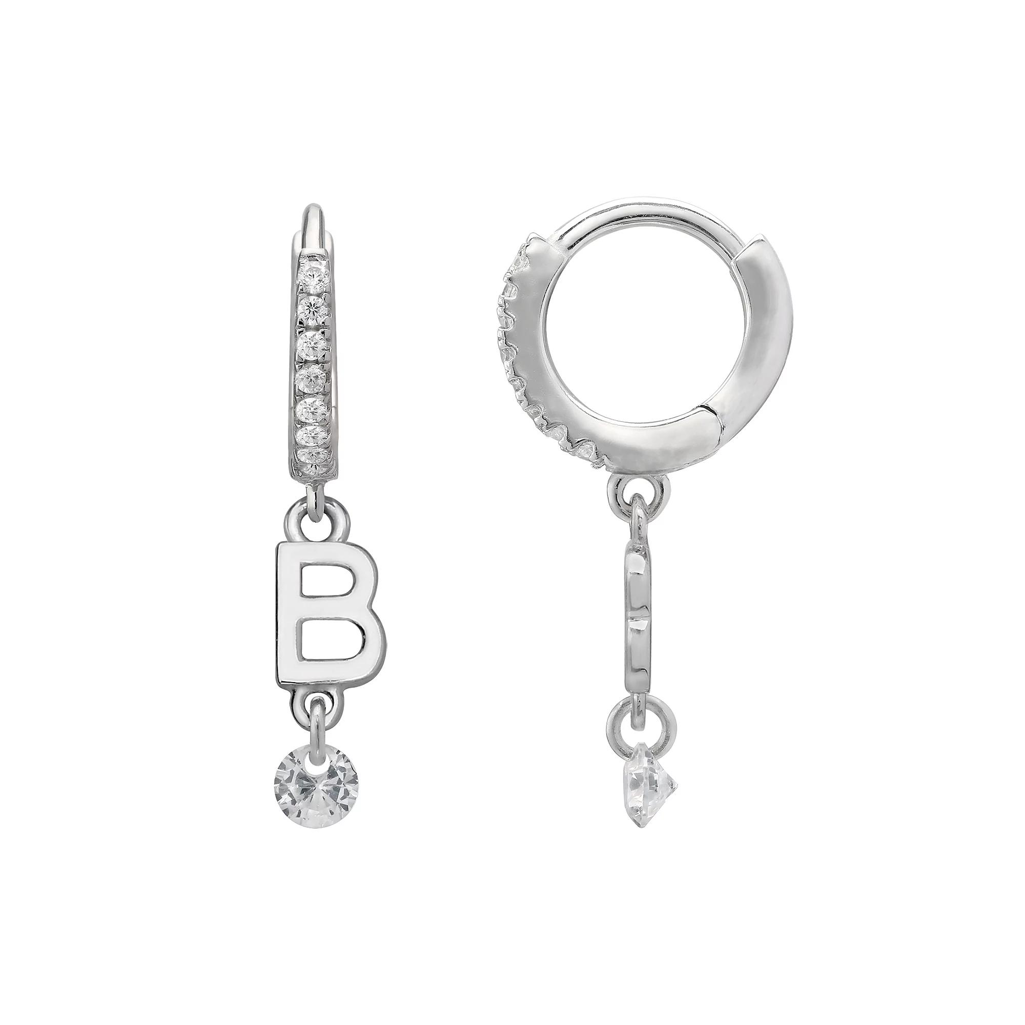 PRIMROSE Sterling Silver Initial Huggie Hoop Drop Earrings, Women's, Sterling Silver U Product Image