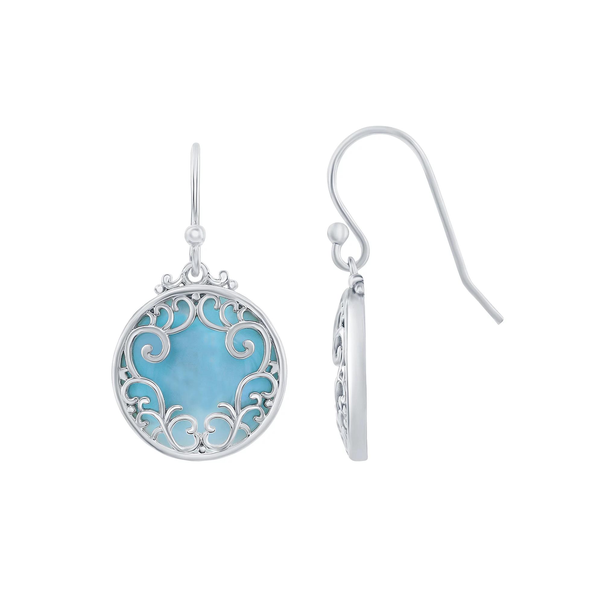 Sterling Silver Larimar Filigree Drop Earrings, Women's Product Image