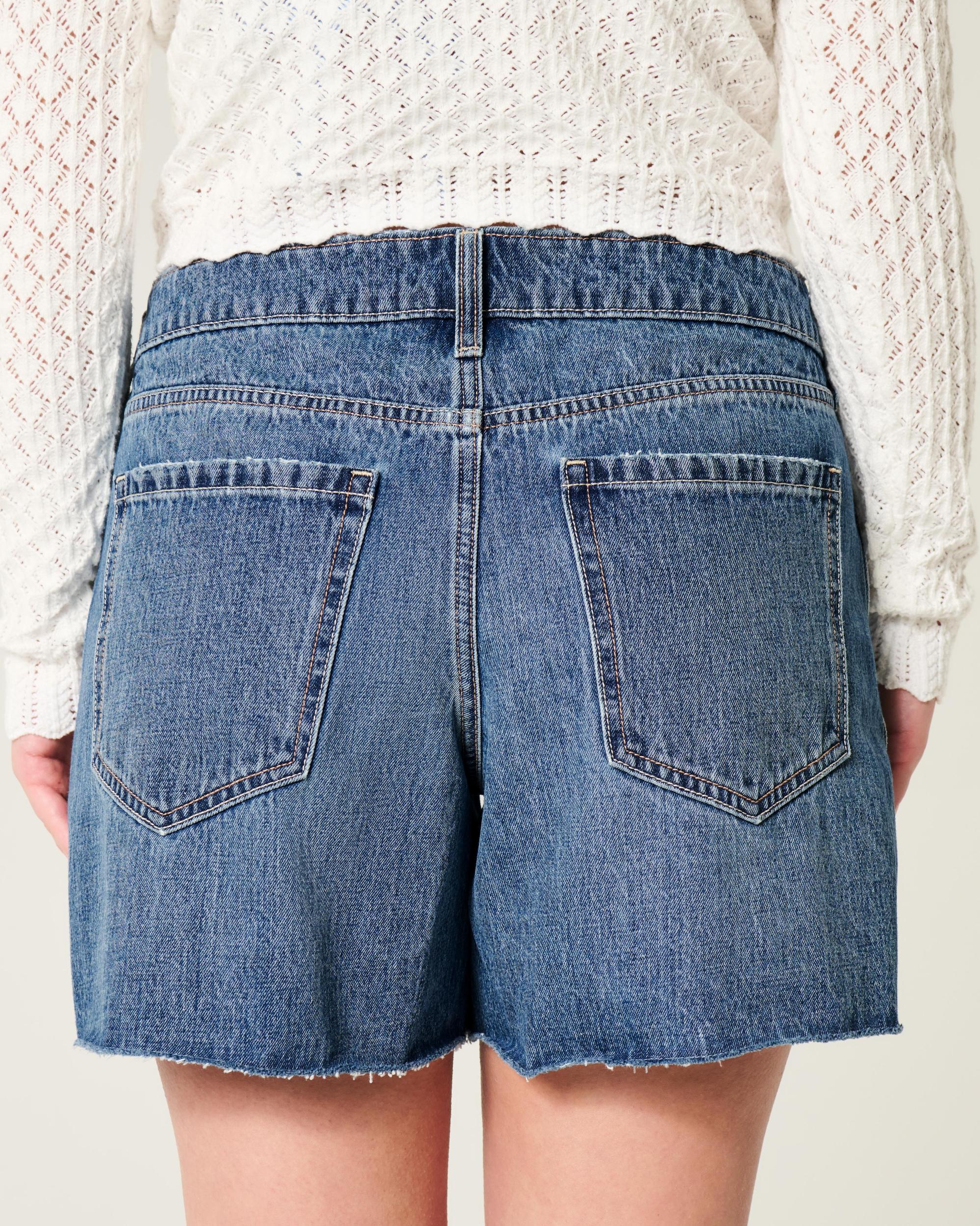 Low-Rise Dark Wash Baggy Denim Shorts 5" Product Image
