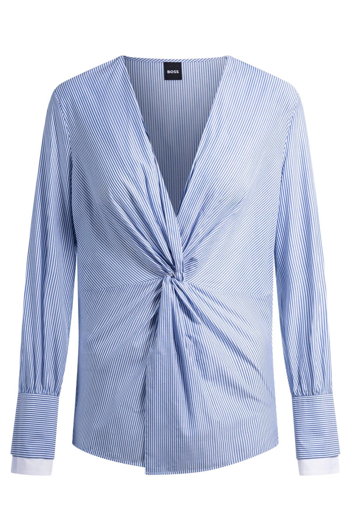 Twist-front slim-fit blouse in striped cotton Product Image