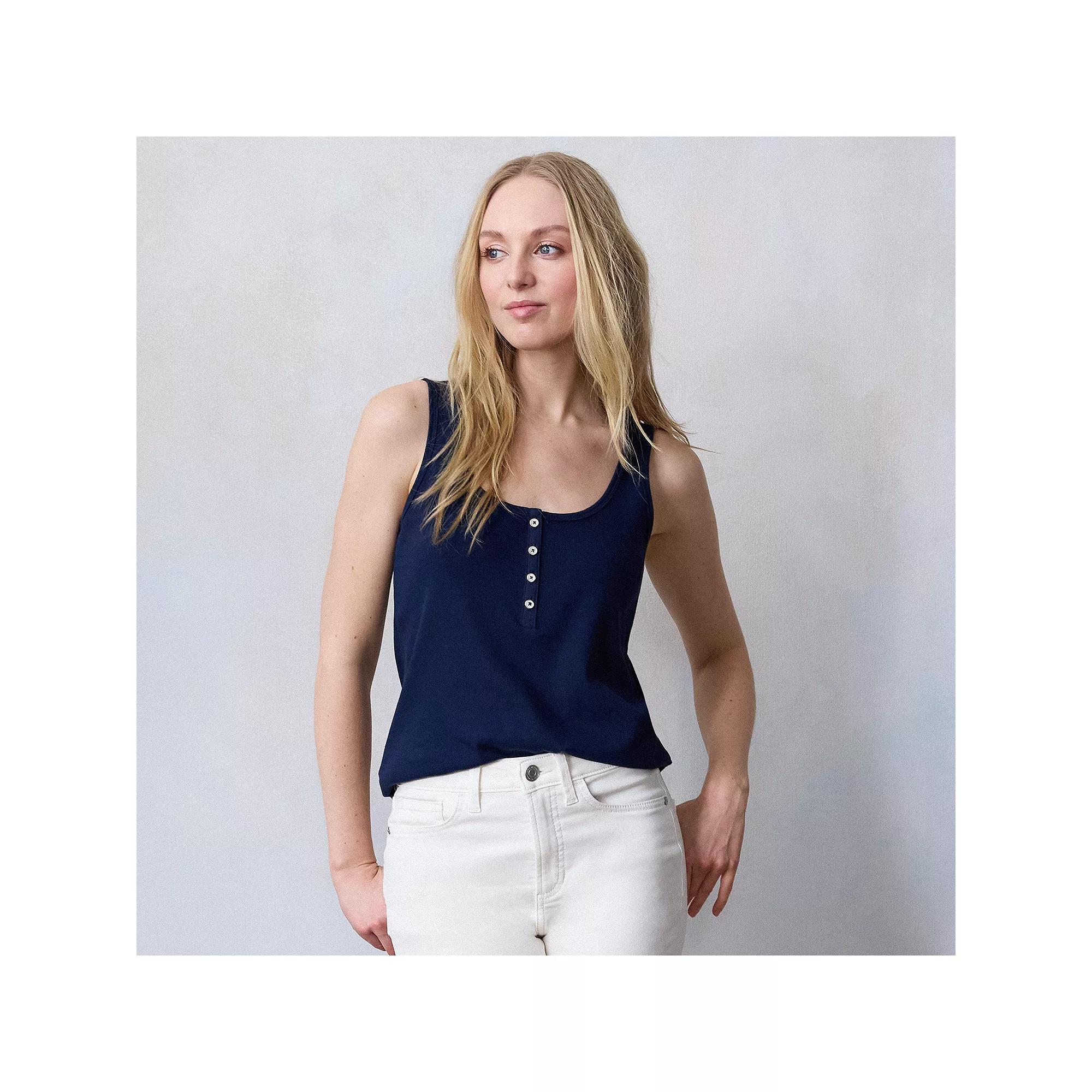 Womens LC Lauren Conrad Henley Tank Top Blue Water Product Image