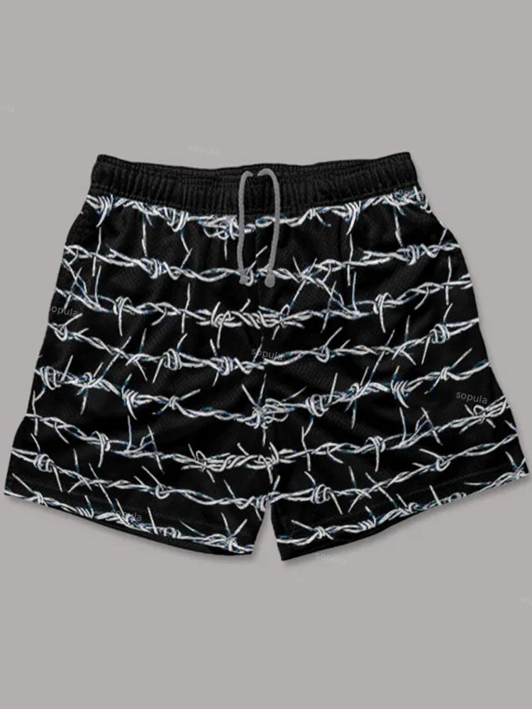 Vintage Silver Barbed Wire Graphics Mesh Shorts Product Image
